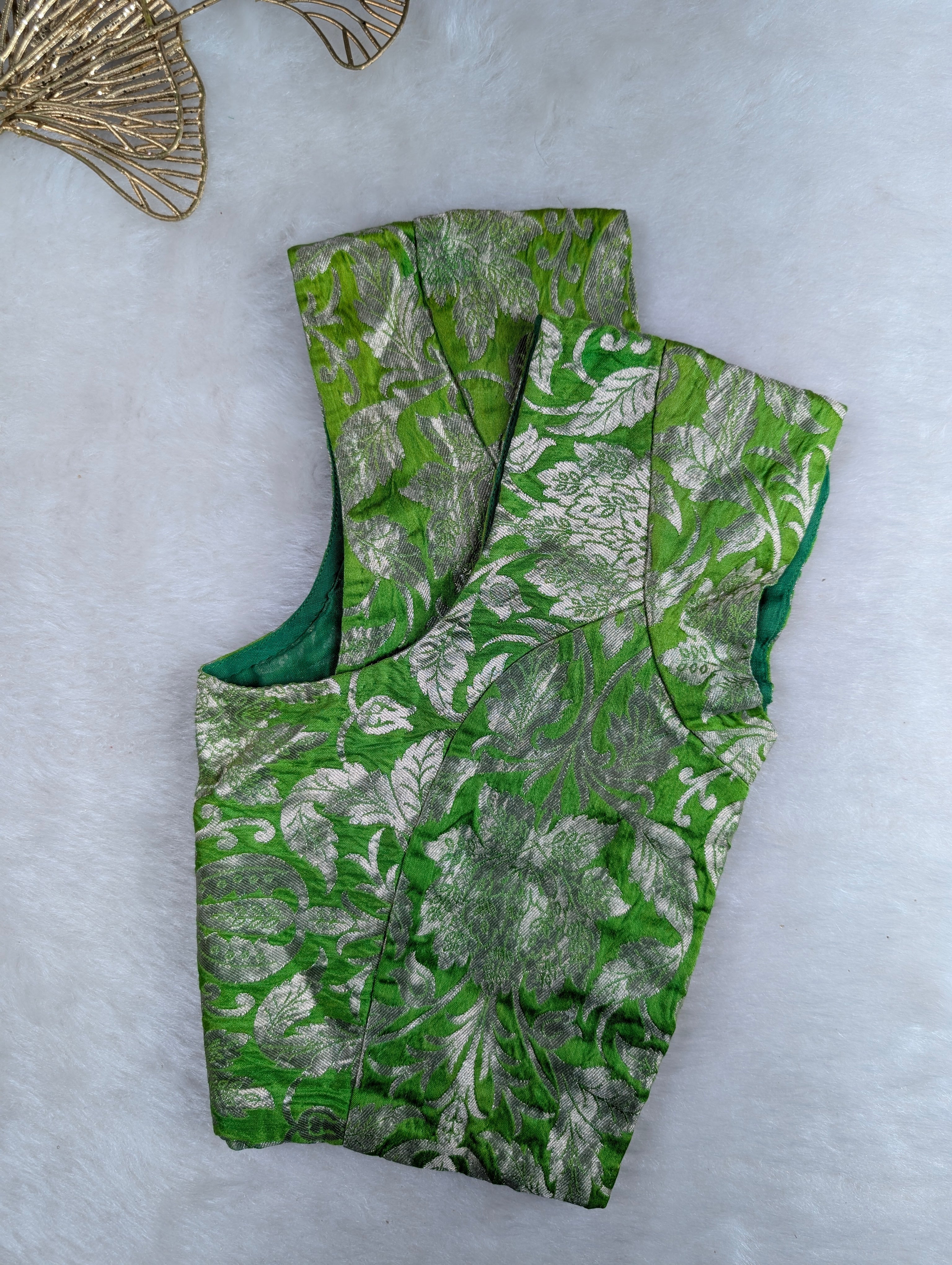 Green Brocade Blouse with Silver Floral Weave