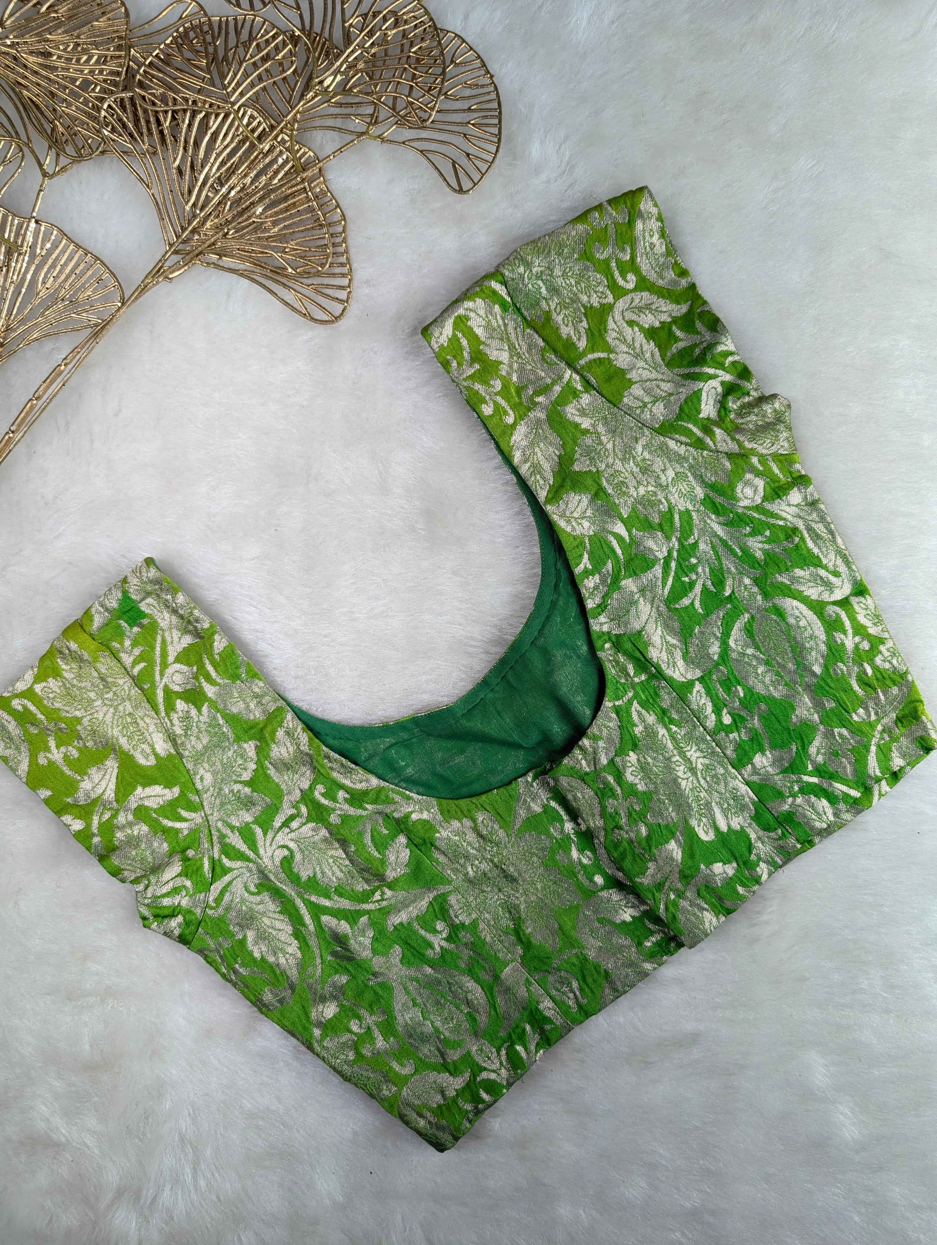 Green Brocade Blouse with Silver Floral Weave