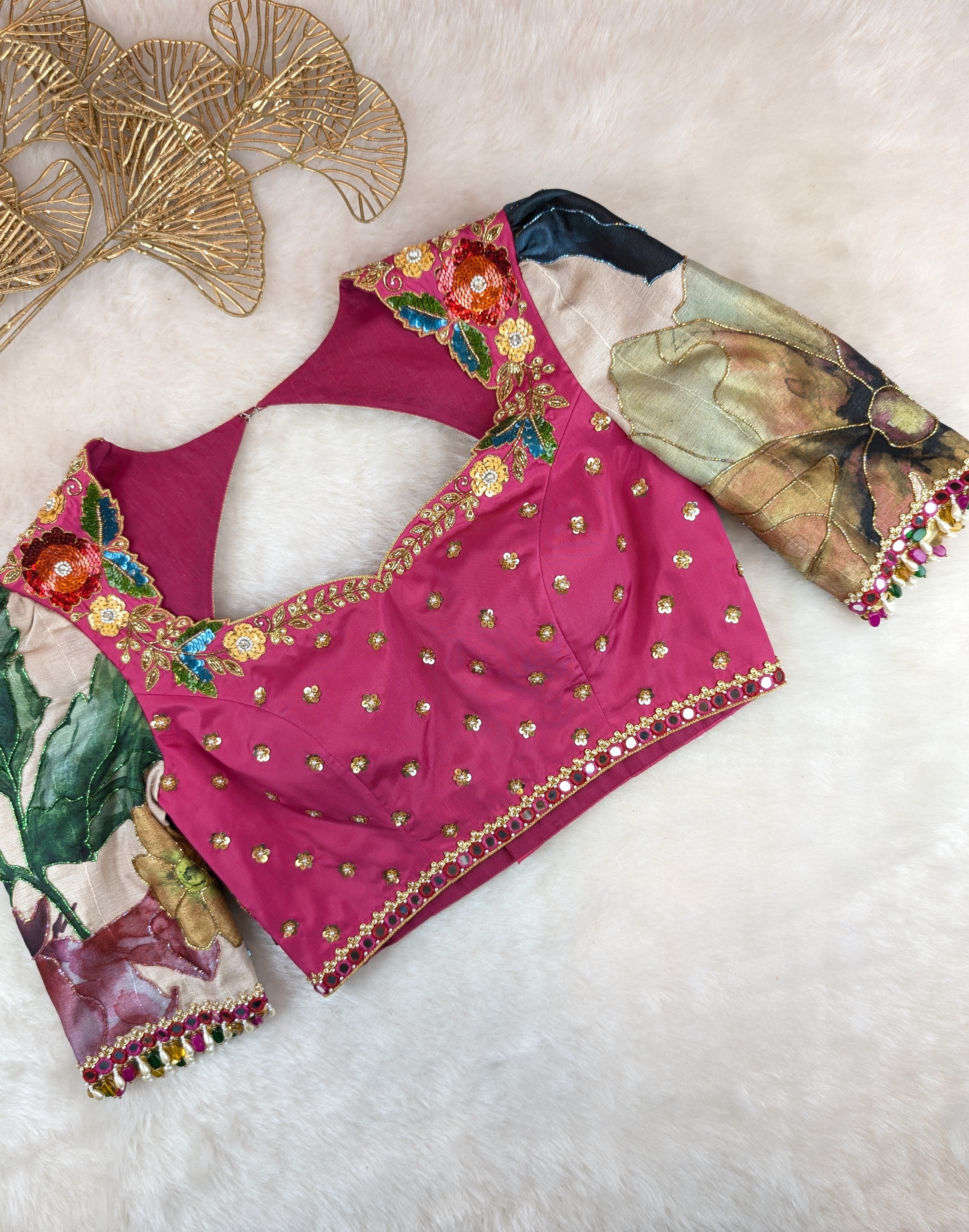 Rose Pink Floral Designer Blouse