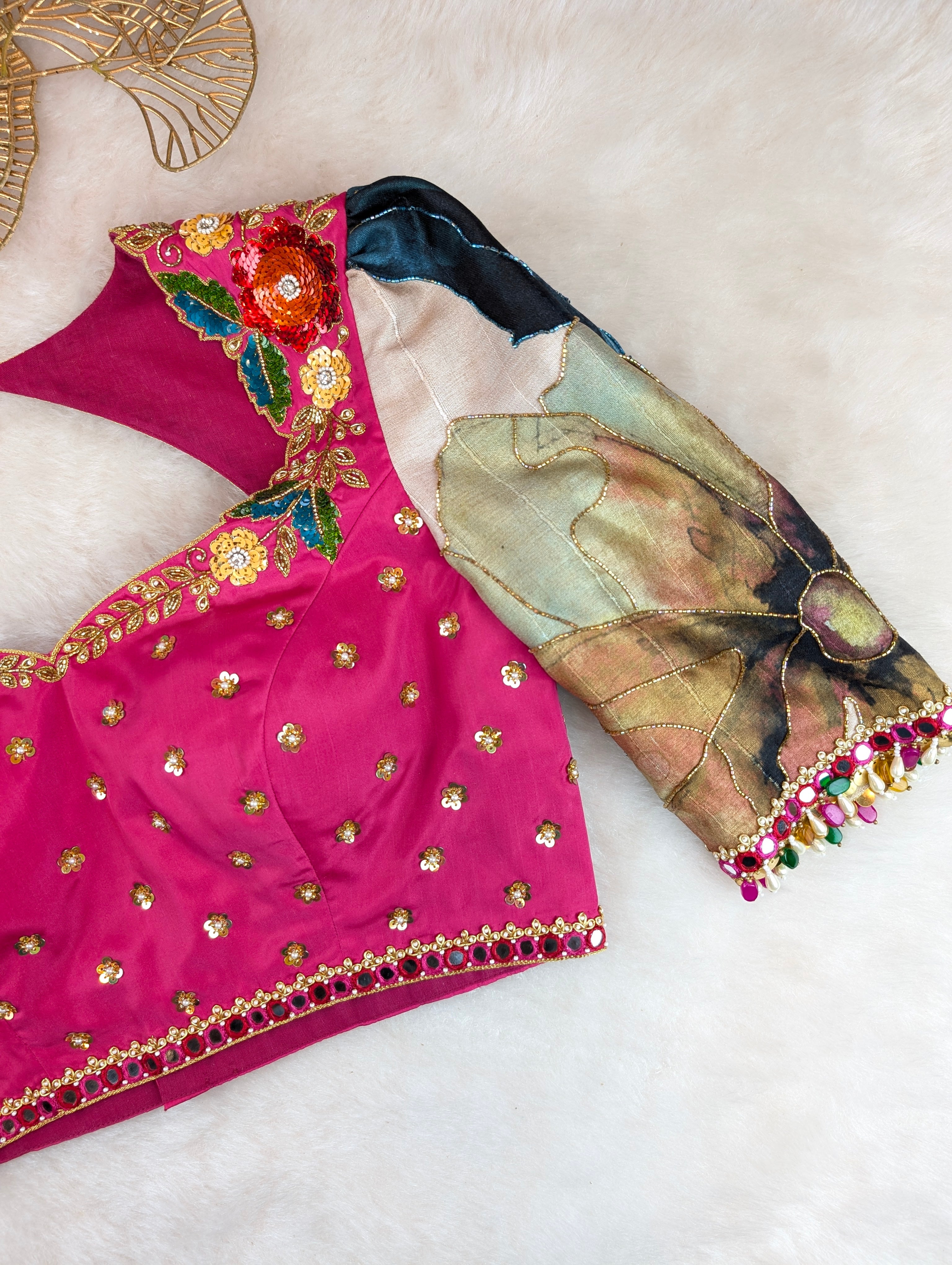 Rose Pink Floral Designer Blouse