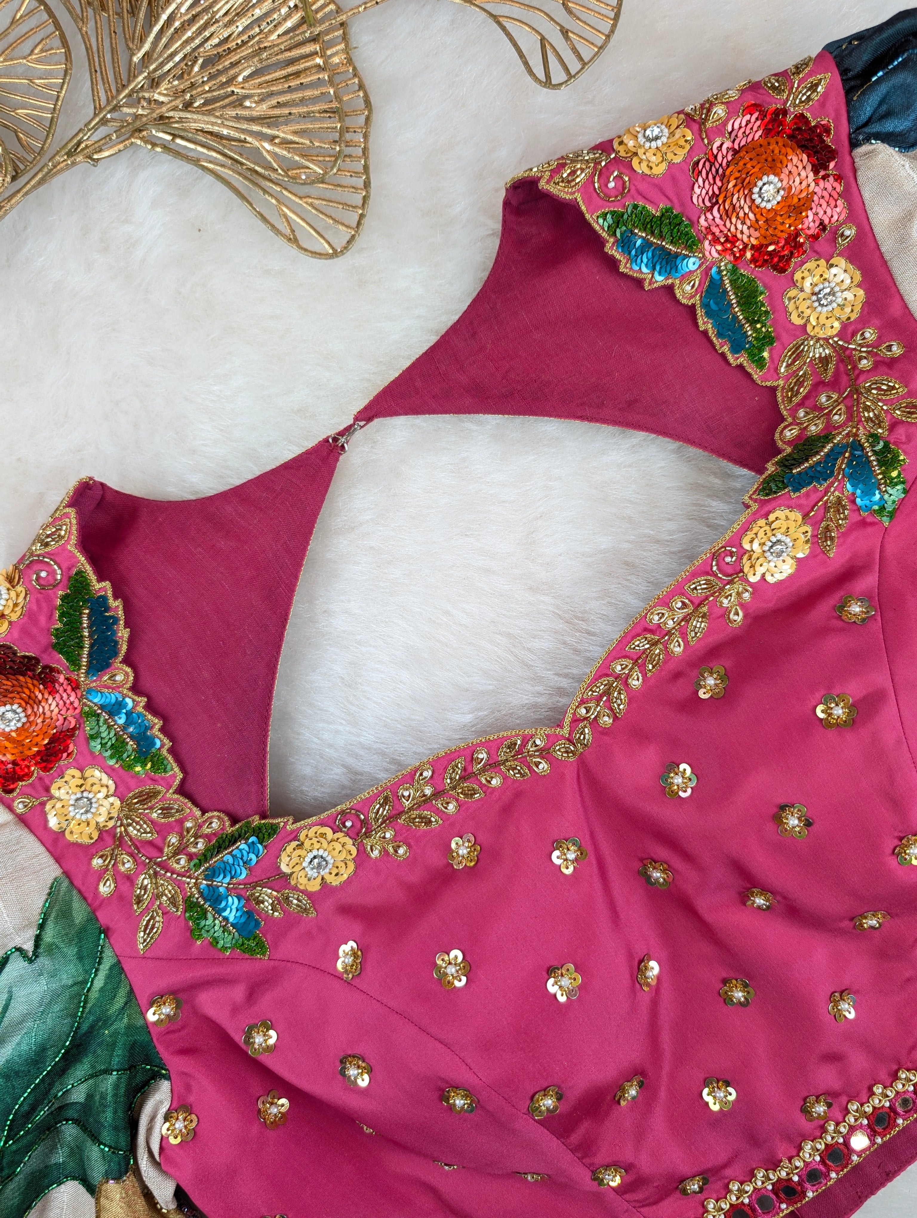 Rose Pink Floral Designer Blouse