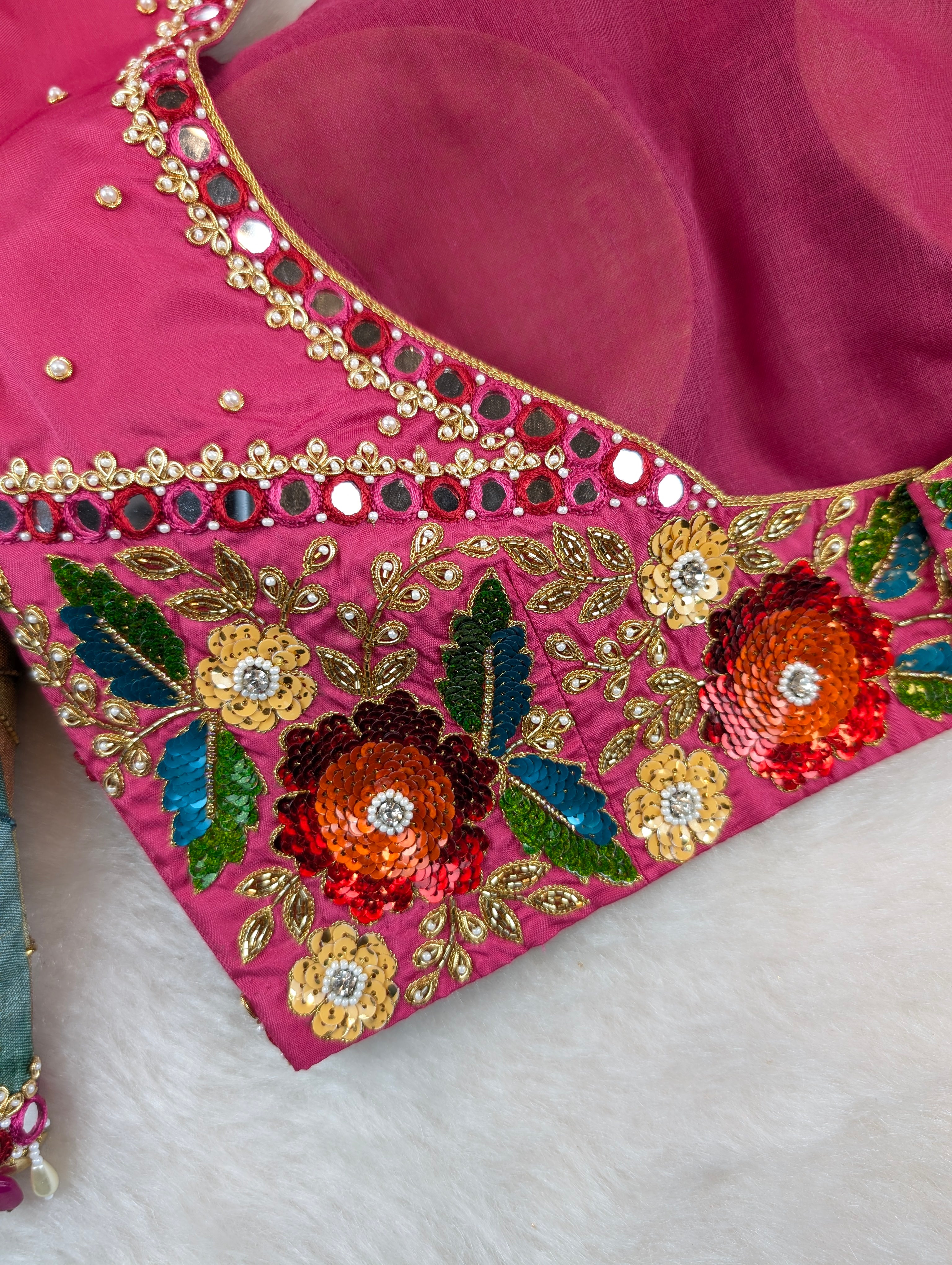 Rose Pink Floral Designer Blouse