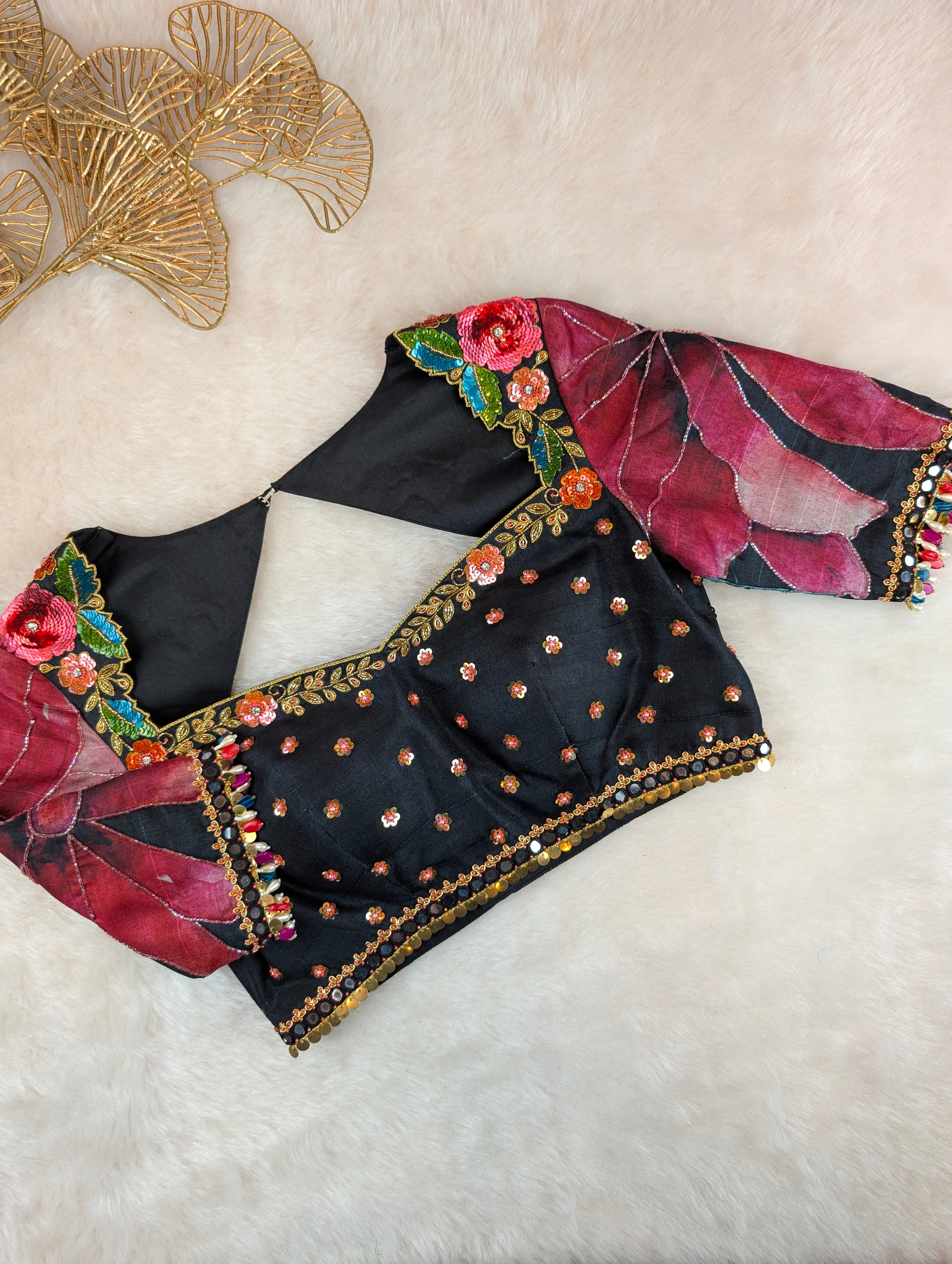 Black Floral Embroidered Designer Blouse