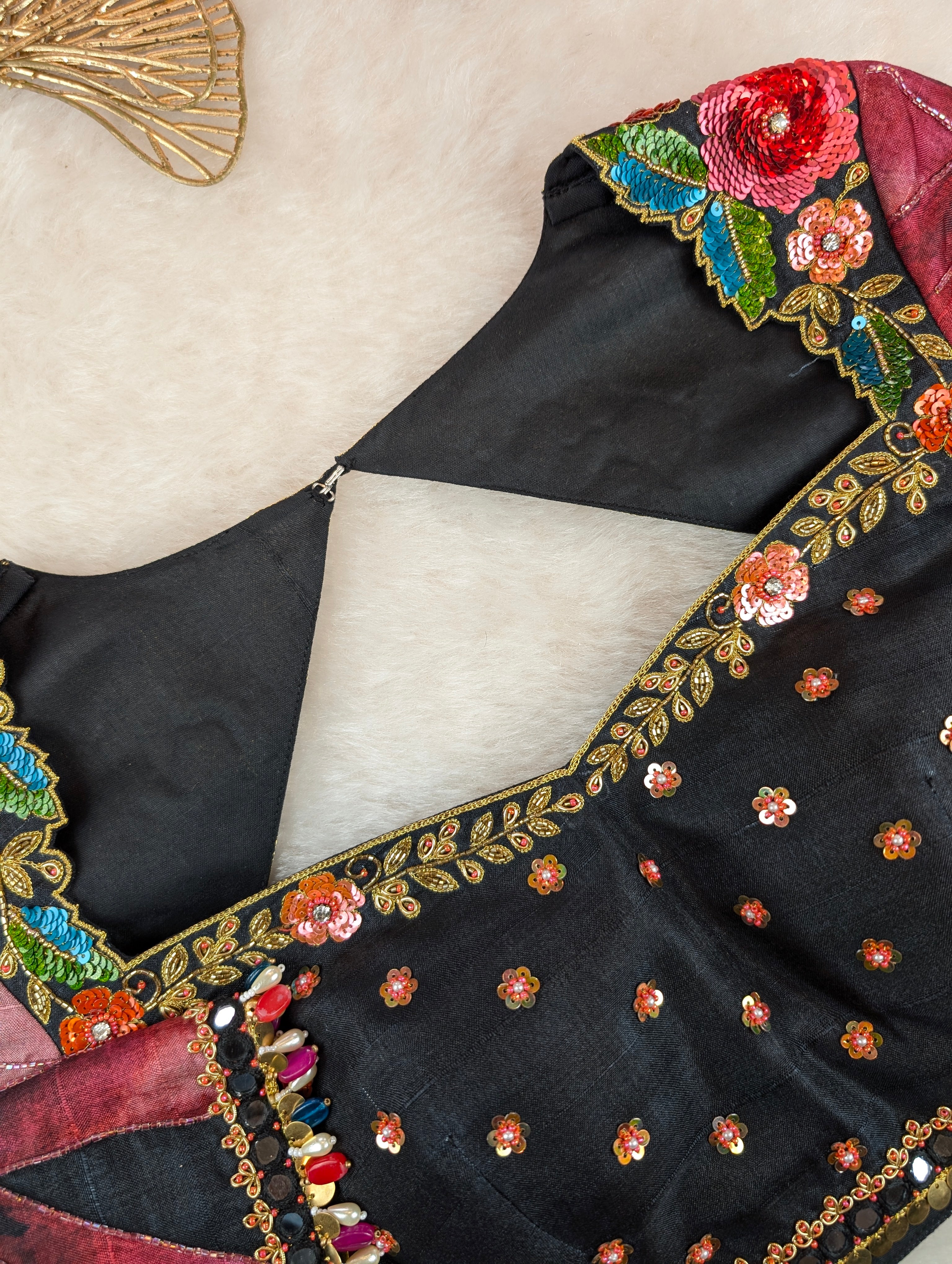 Black Floral Embroidered Designer Blouse