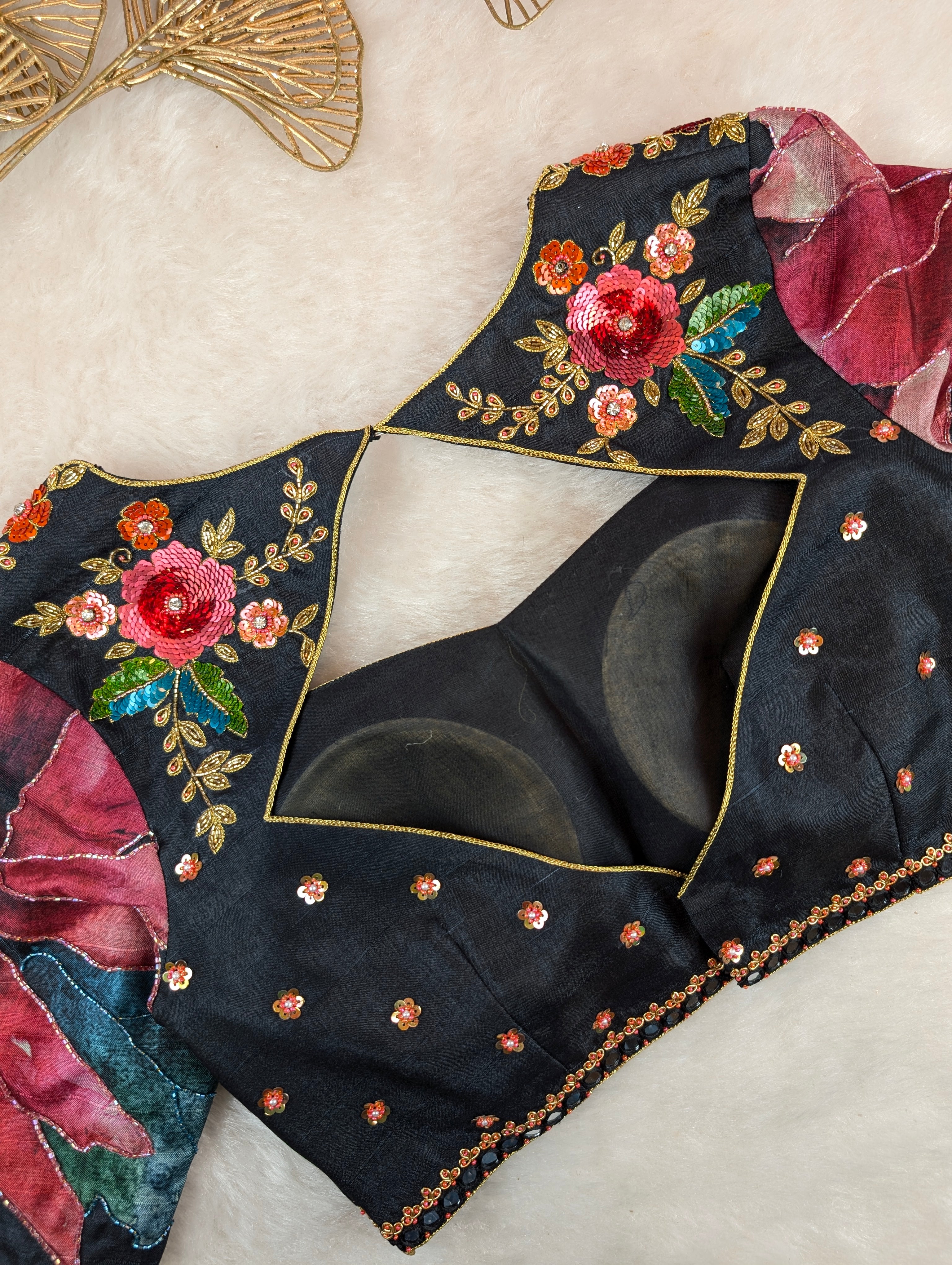Black Floral Embroidered Designer Blouse