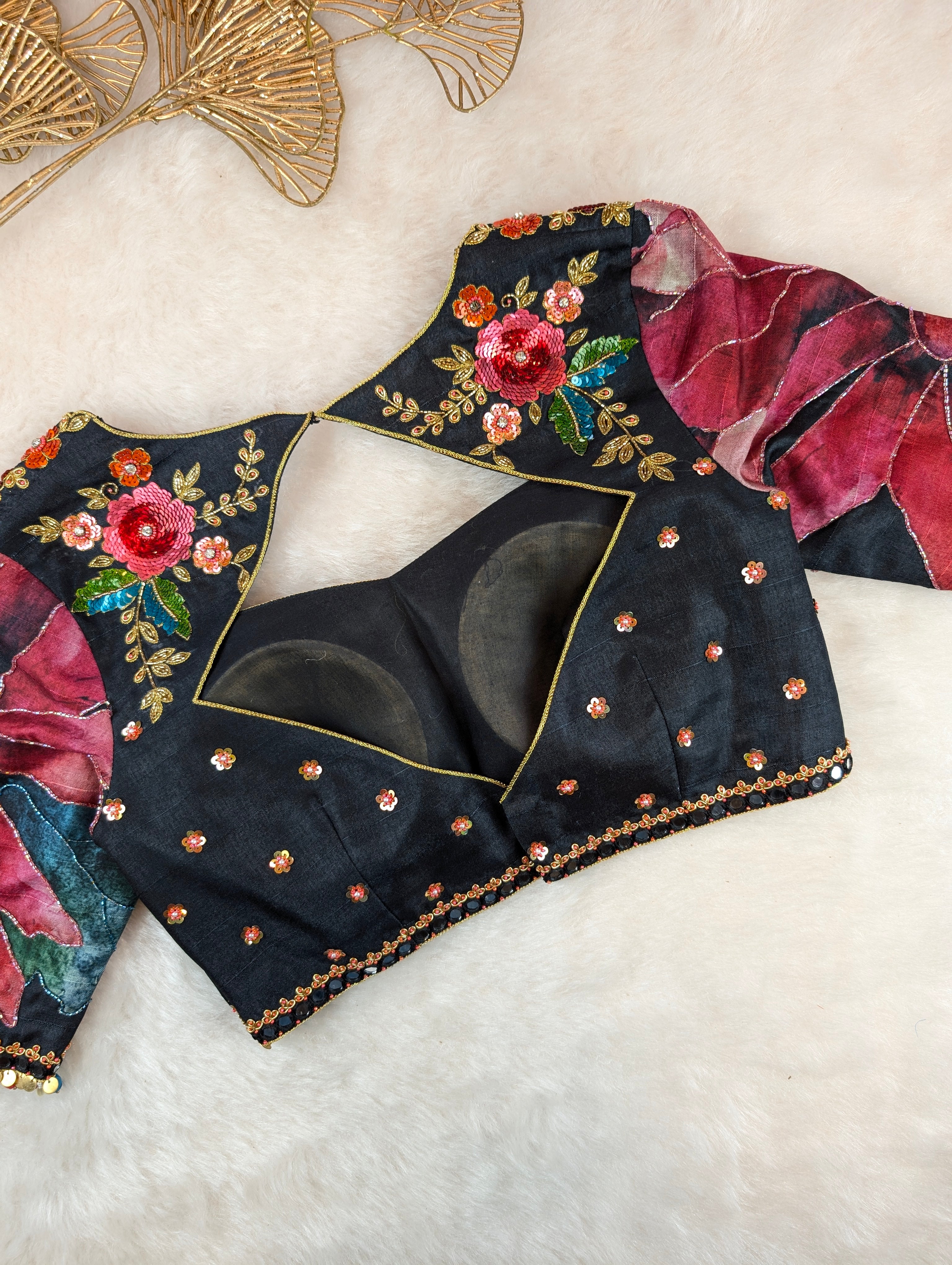 Black Floral Embroidered Designer Blouse