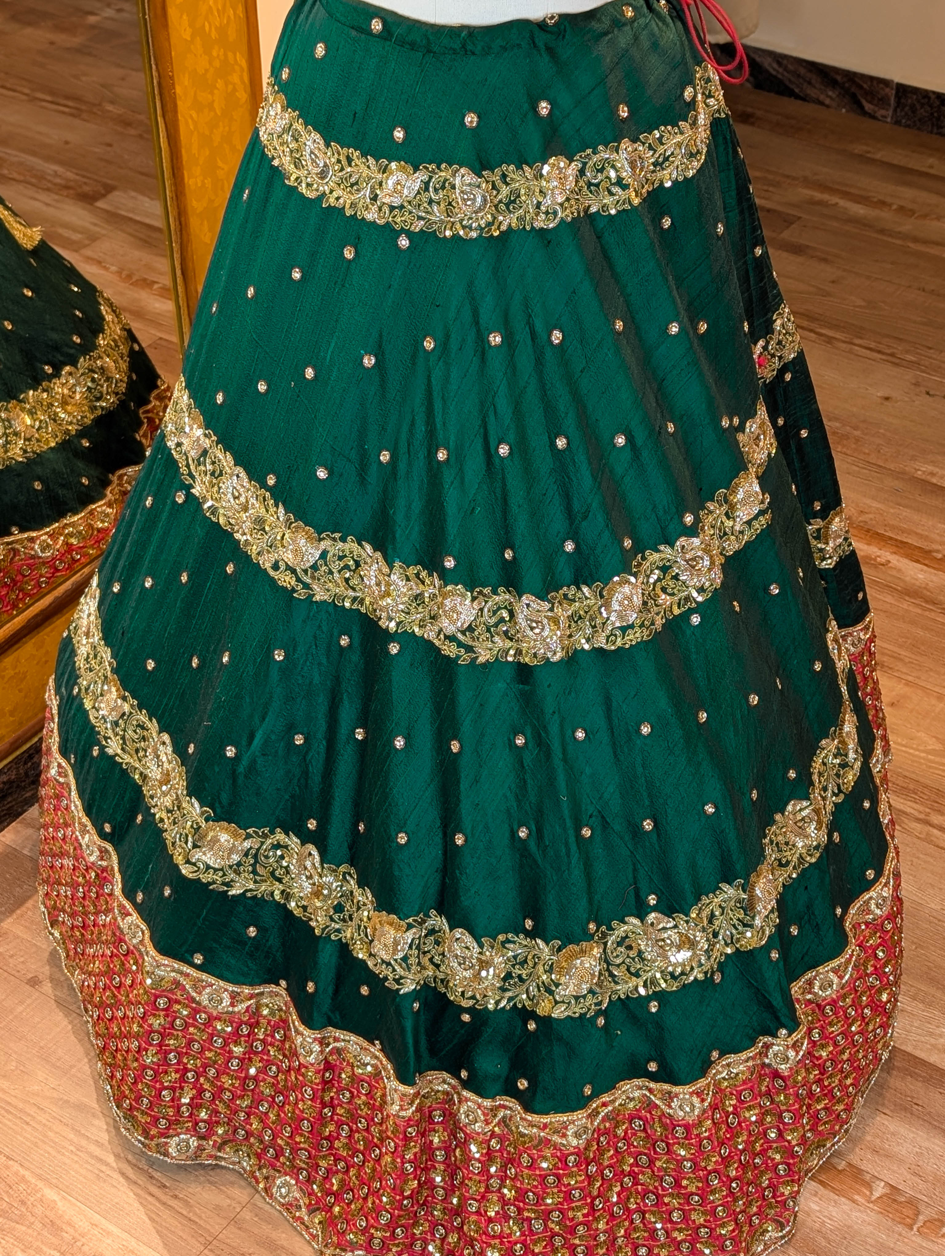 Emerald Green Heavy Embroidered Lehanga - Only Skirt
