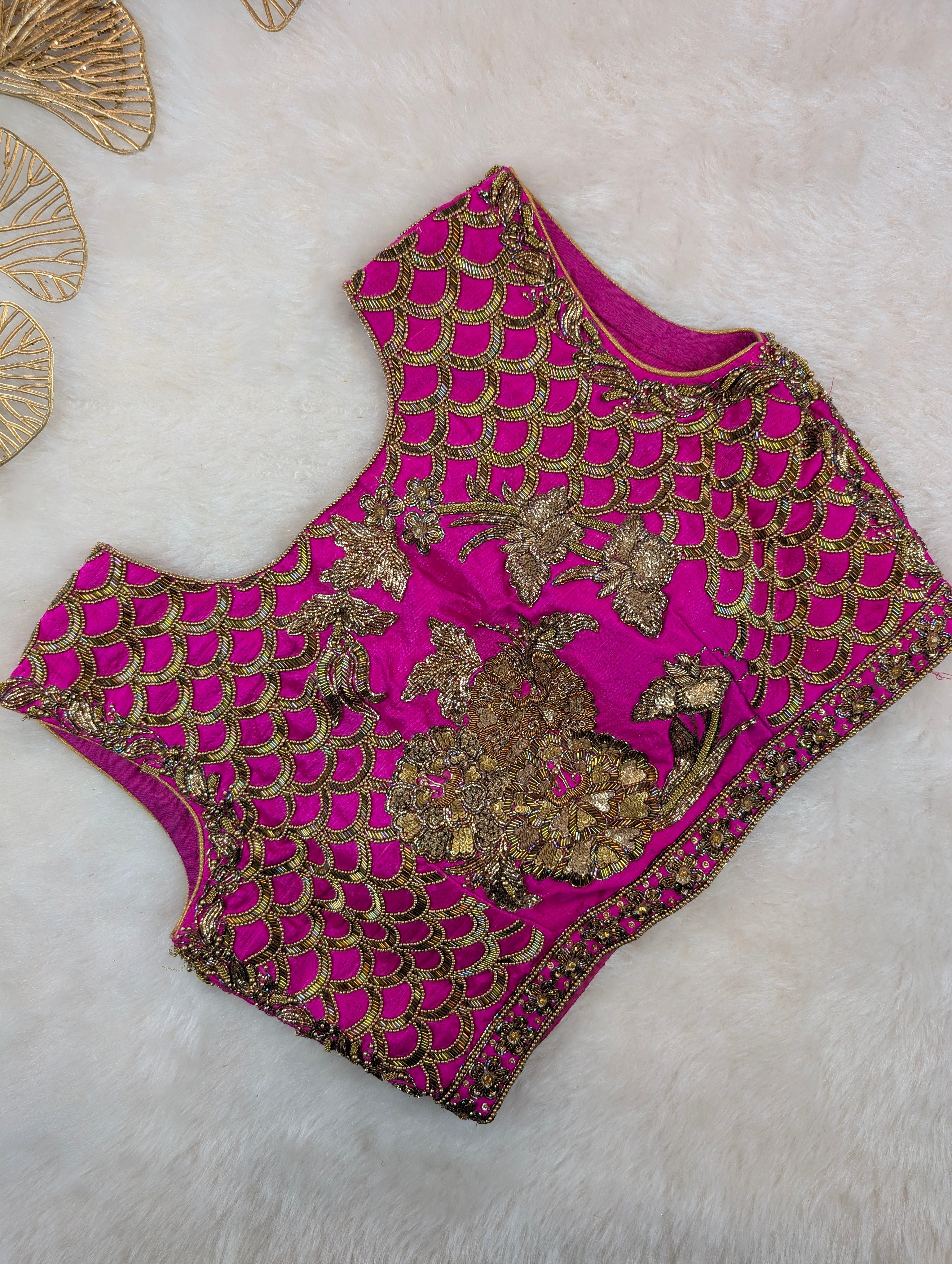 Rani Pink Heavy Hand Embroidered Floral zardosi blouse