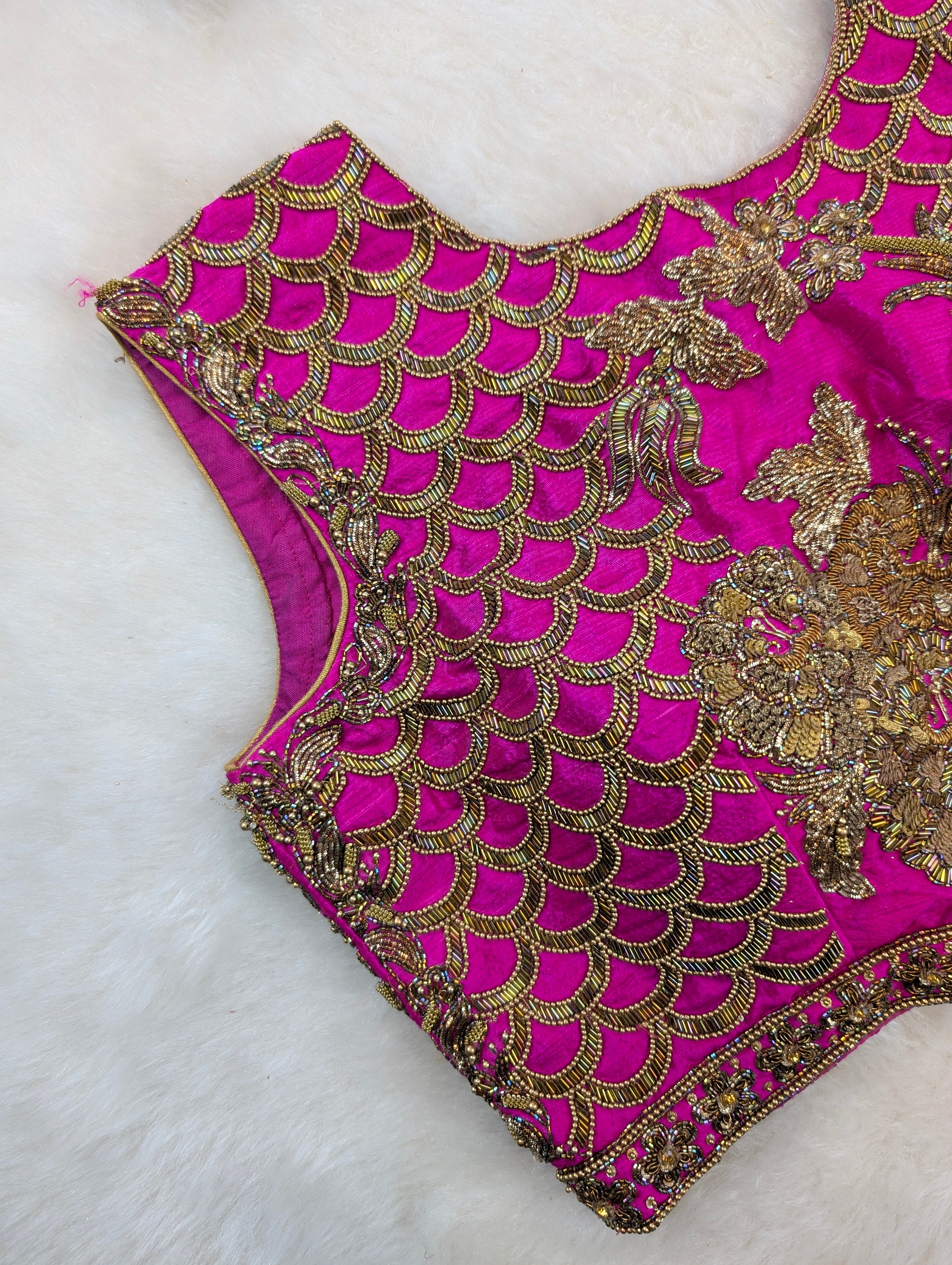 Rani Pink Heavy Hand Embroidered Floral zardosi blouse