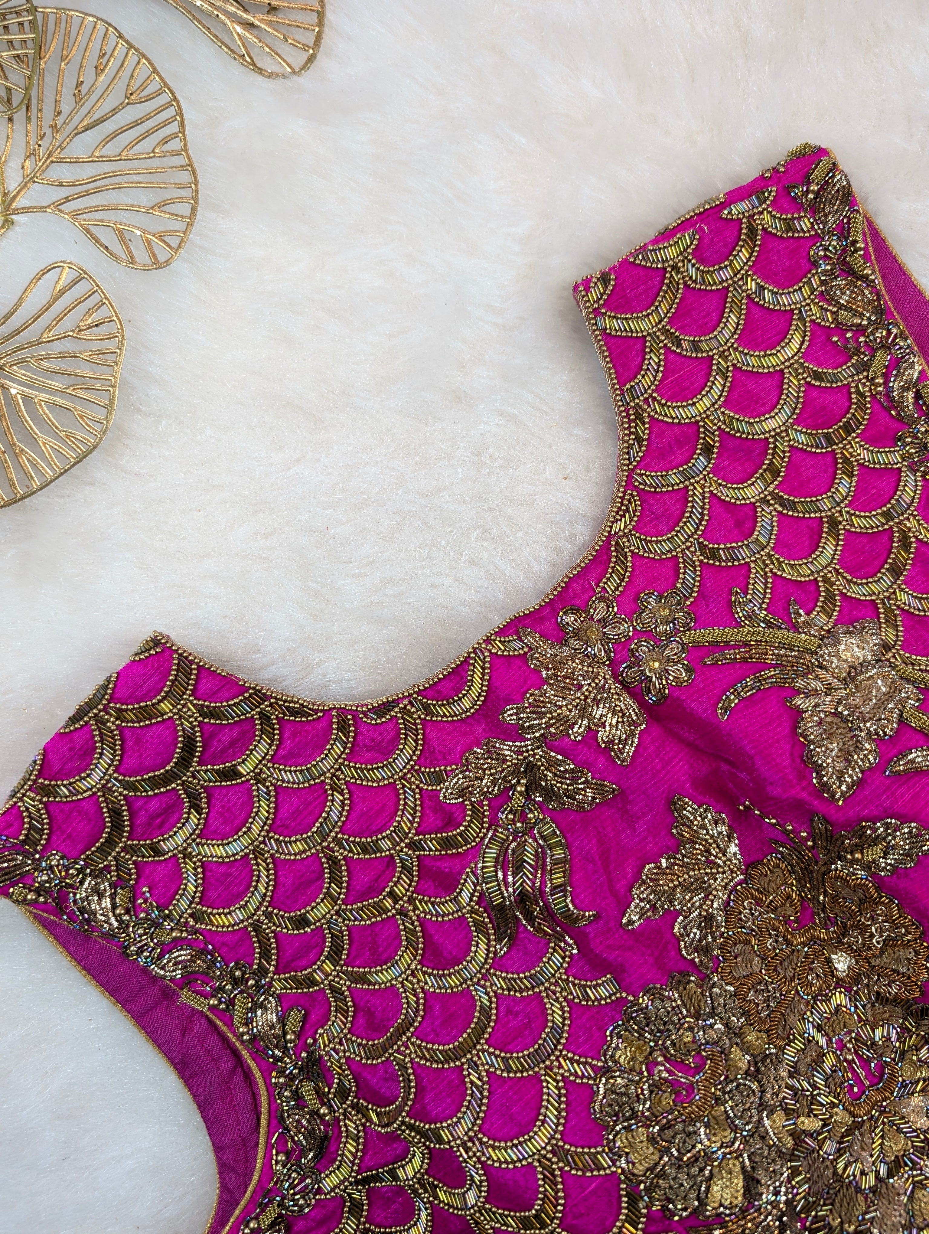 Rani Pink Heavy Hand Embroidered Floral zardosi blouse