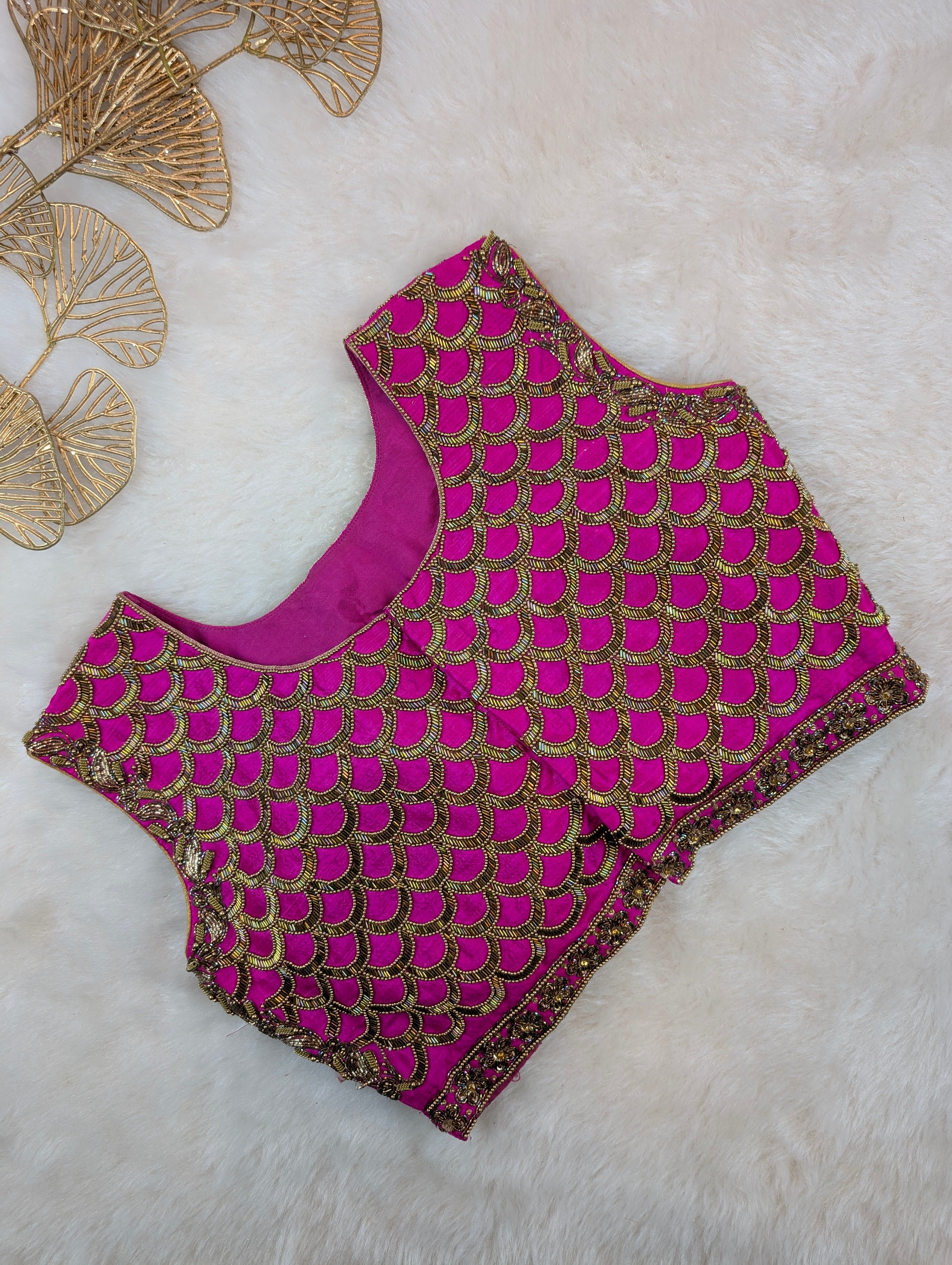 Rani Pink Heavy Hand Embroidered Floral zardosi blouse