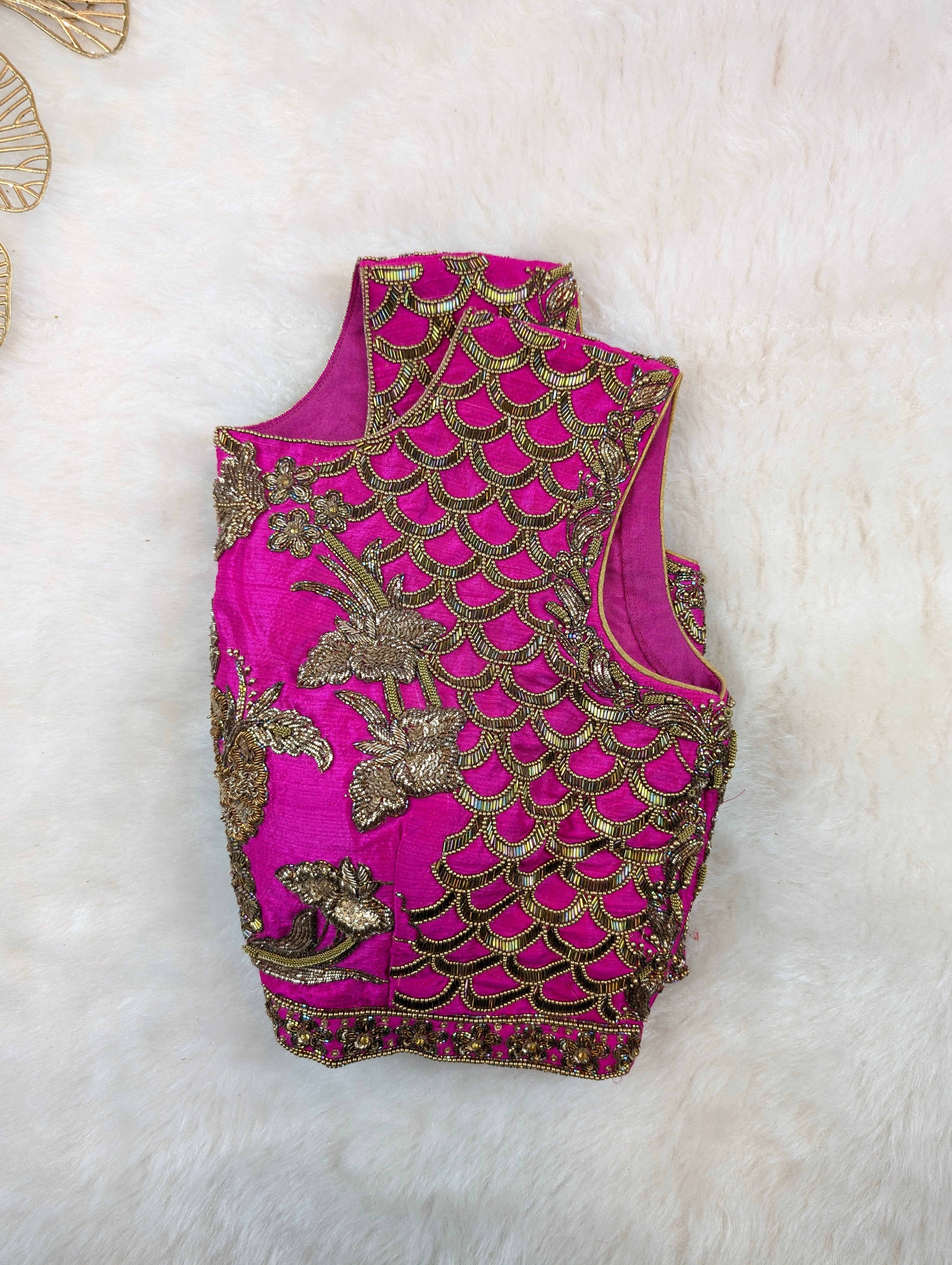 Rani Pink Heavy Hand Embroidered Floral zardosi blouse