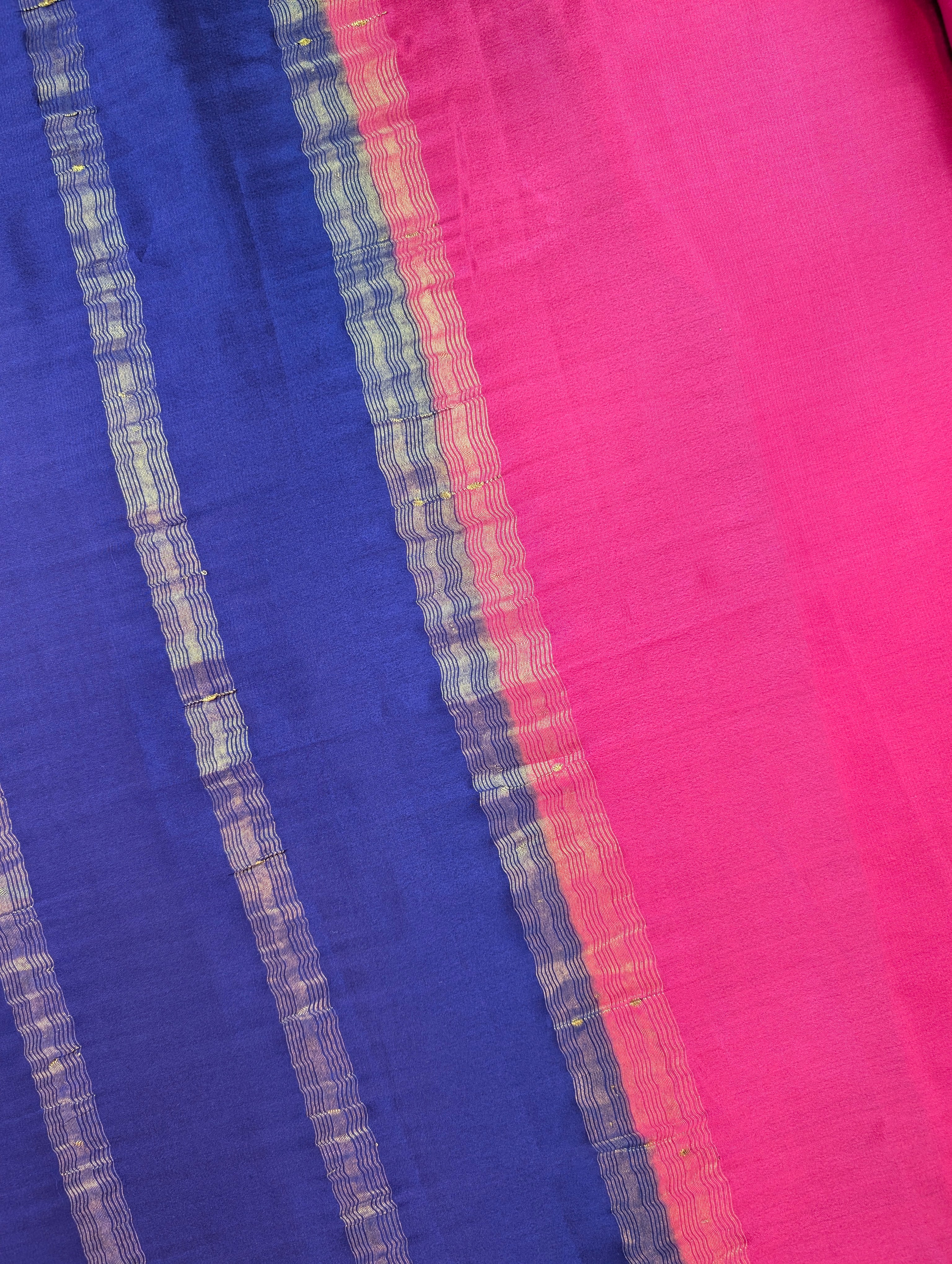 Pure Mysore Silk Crepe - Rani Pink with Blue