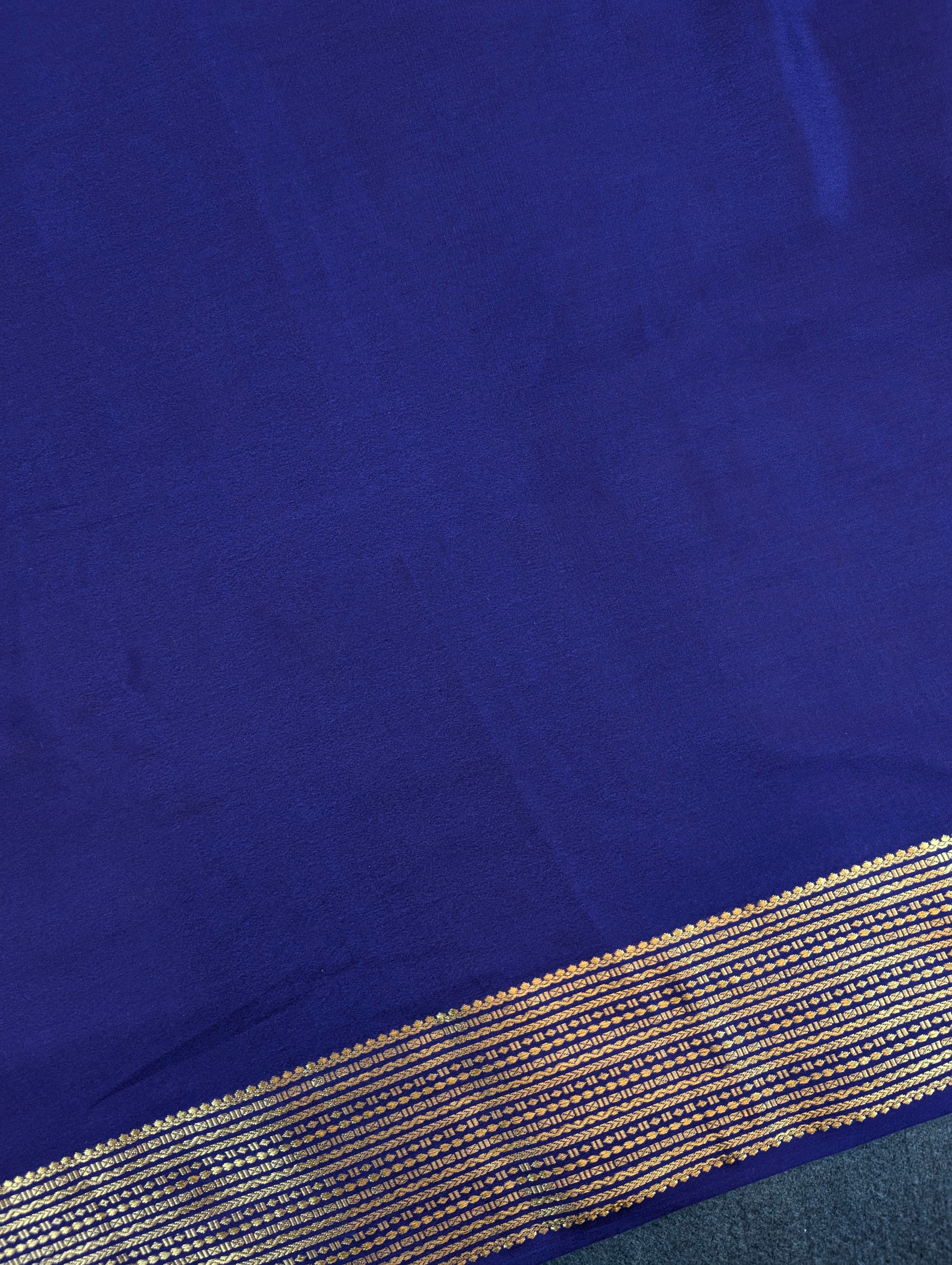 Pure Mysore Silk Crepe - Rani Pink with Blue