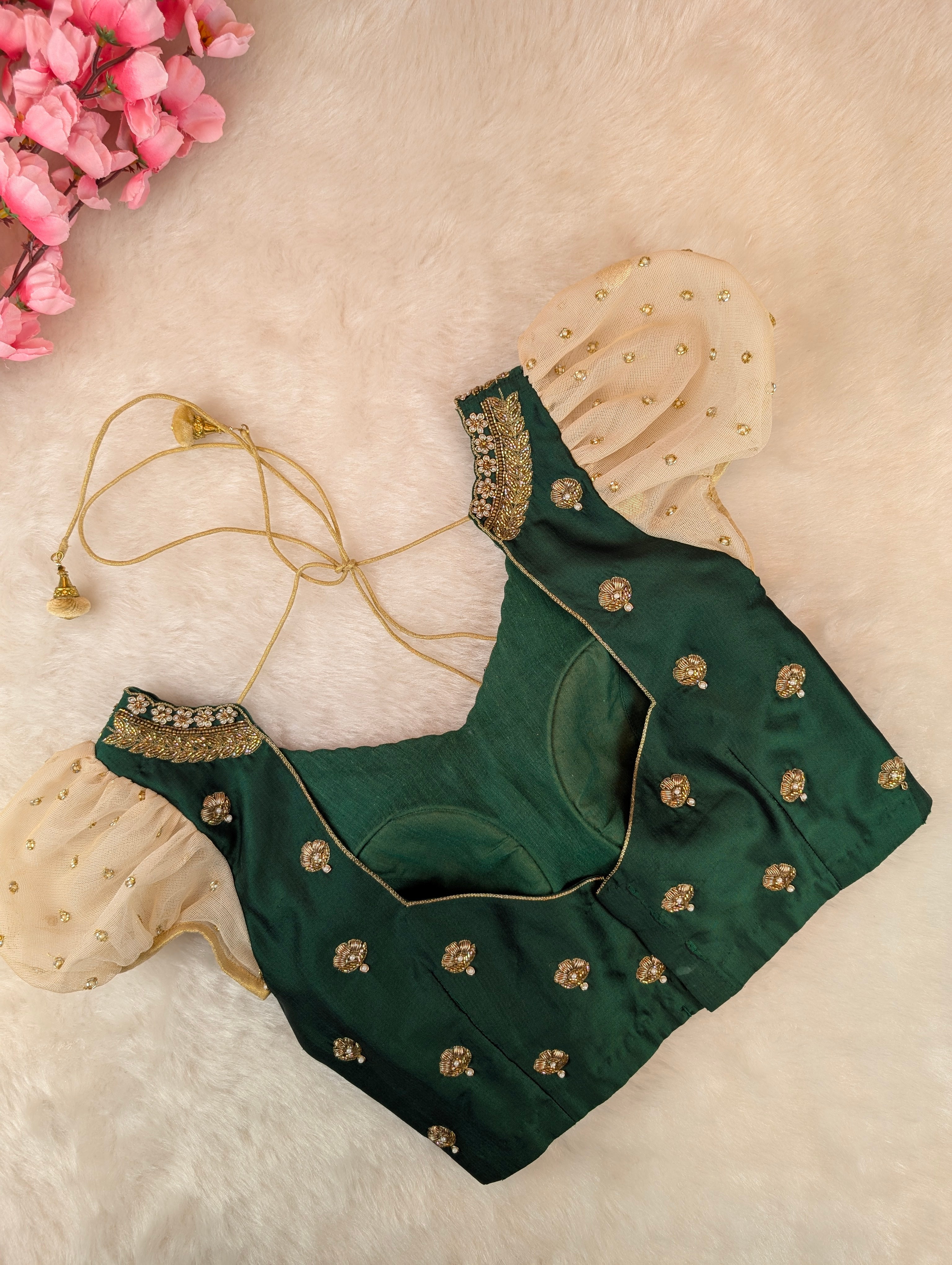 Emerald Green Puff Sleeve Blouse