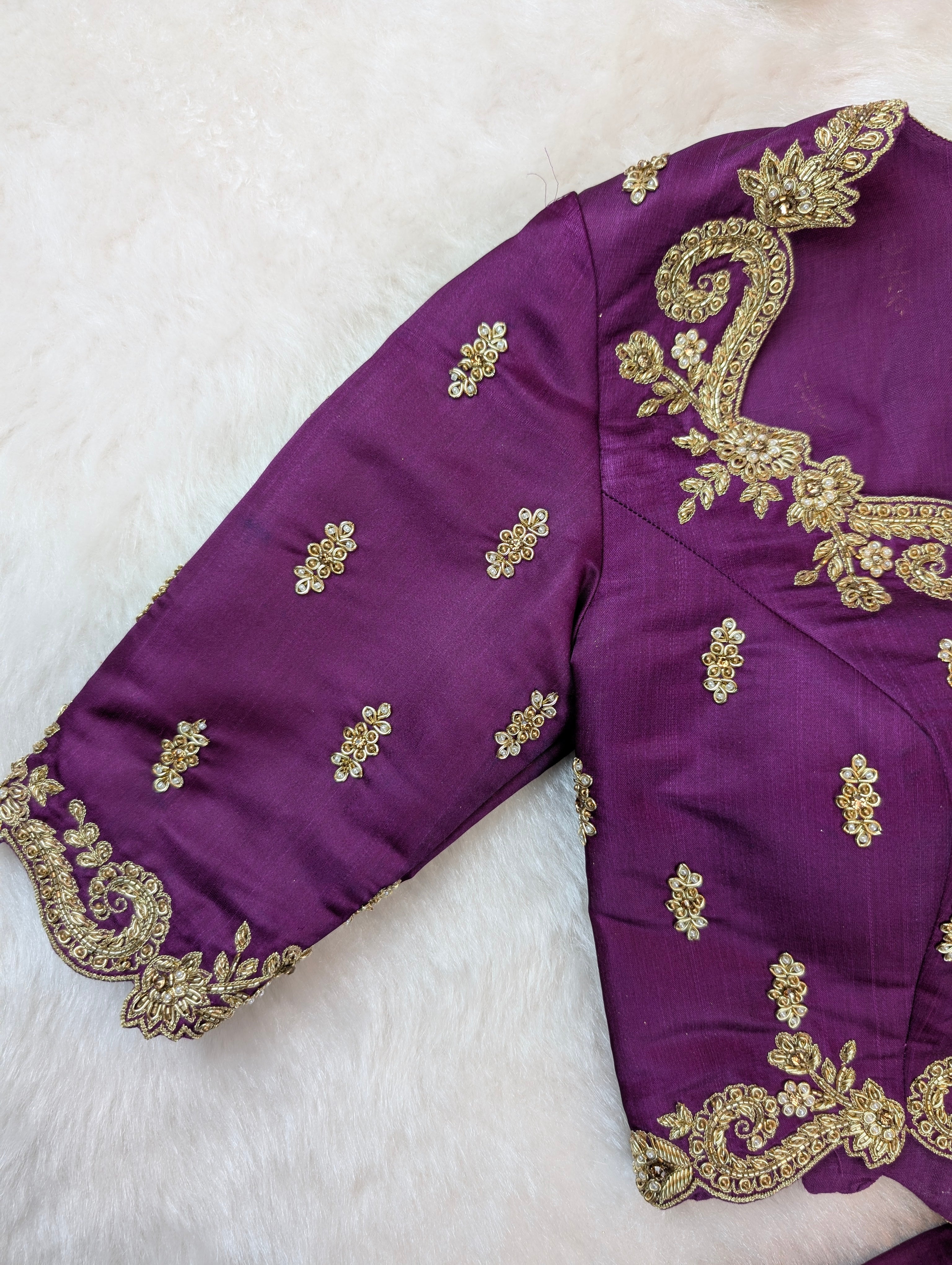 Regal Purple Embroidered Tie-Back Blouse