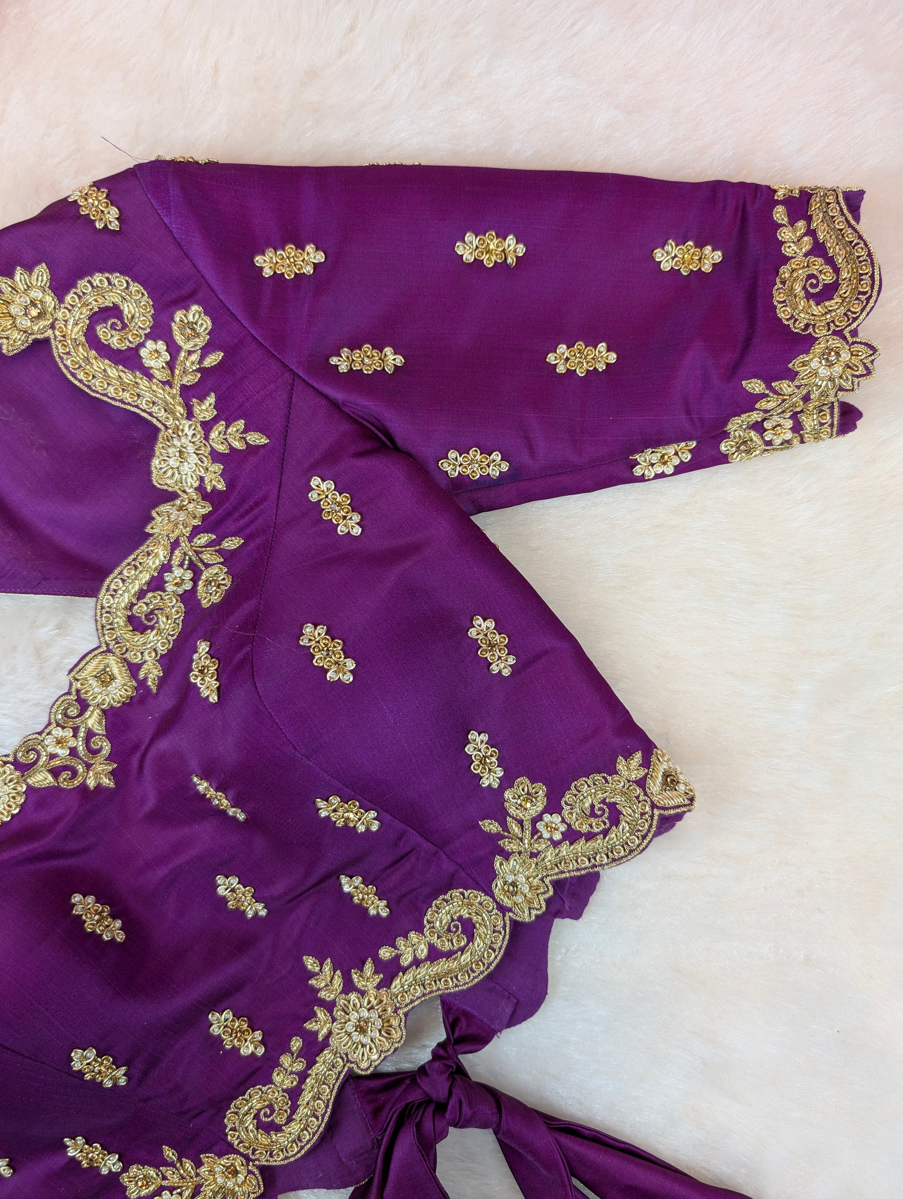 Regal Purple Embroidered Tie-Back Blouse