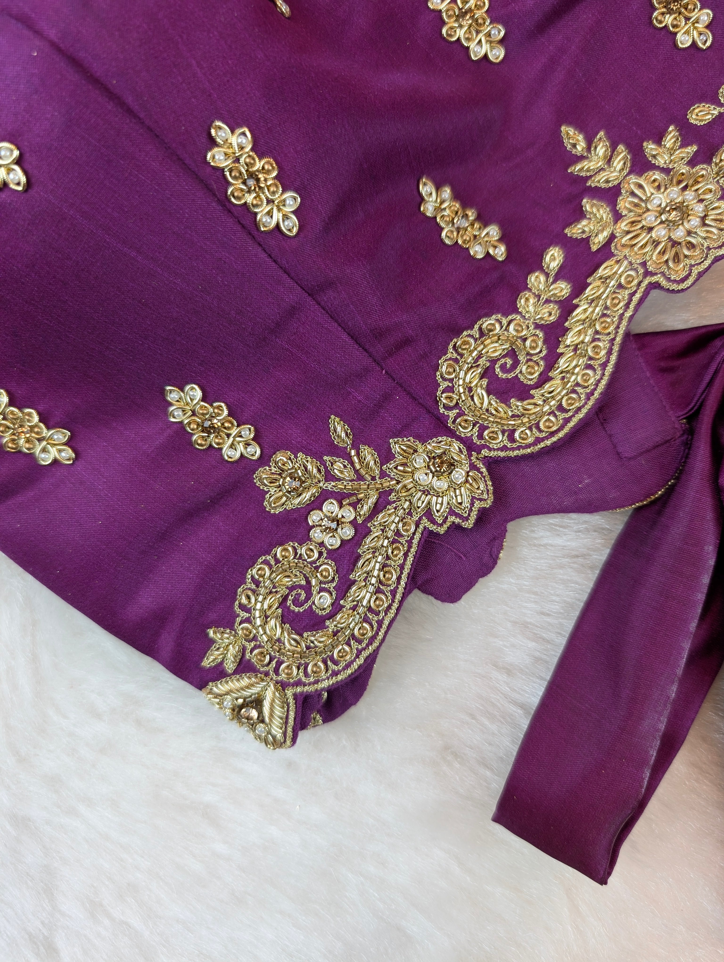 Regal Purple Embroidered Tie-Back Blouse