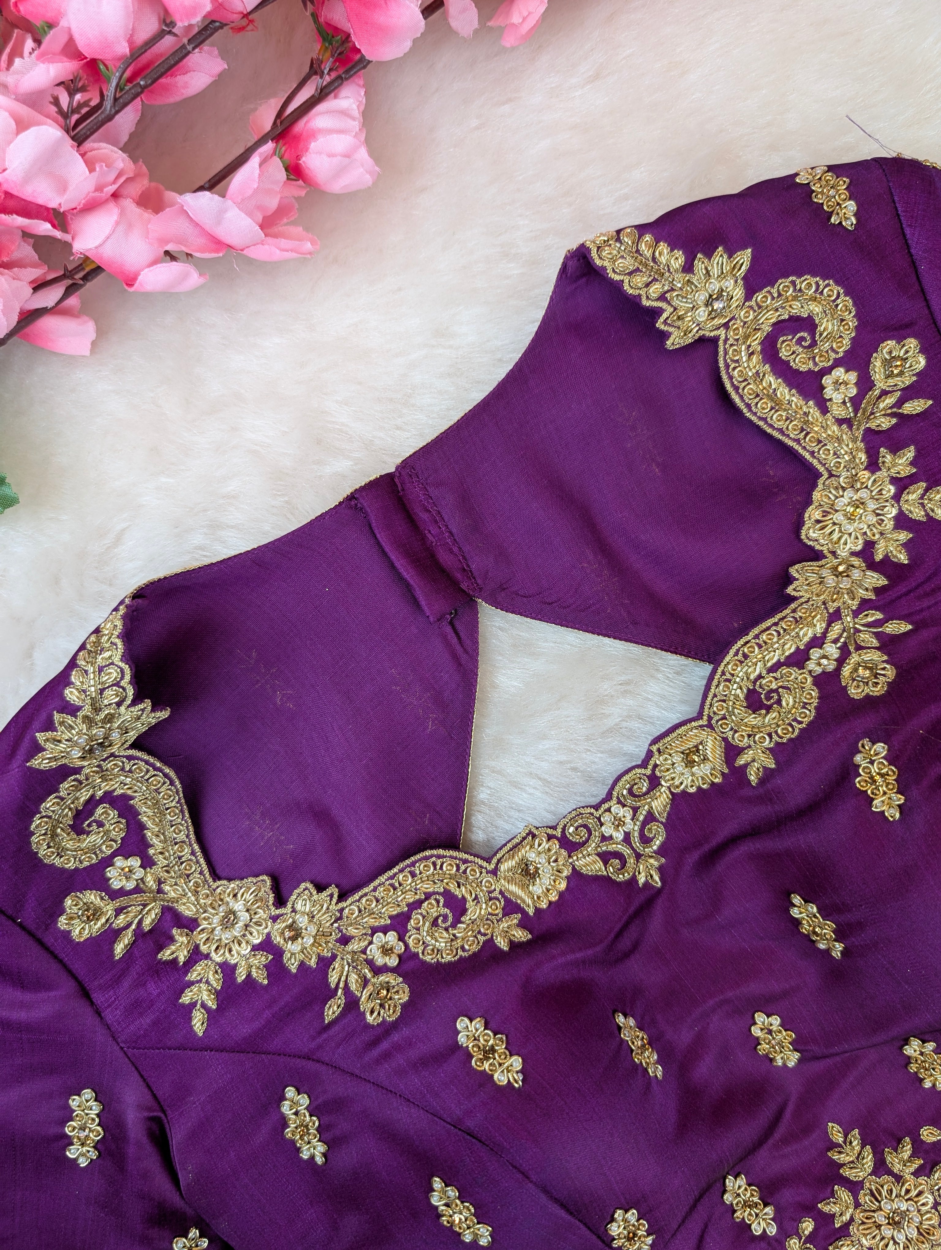 Regal Purple Embroidered Tie-Back Blouse