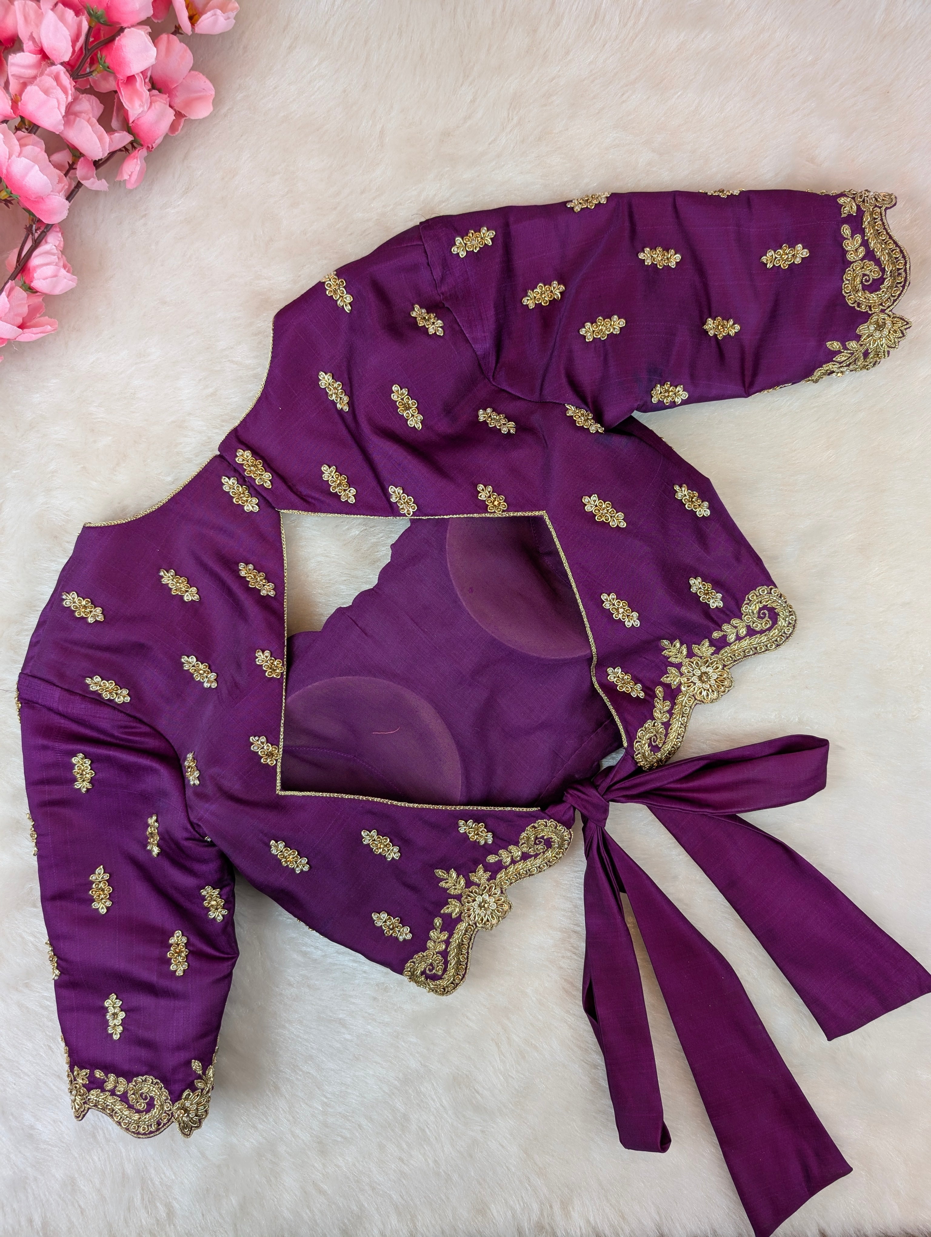 Regal Purple Embroidered Tie-Back Blouse