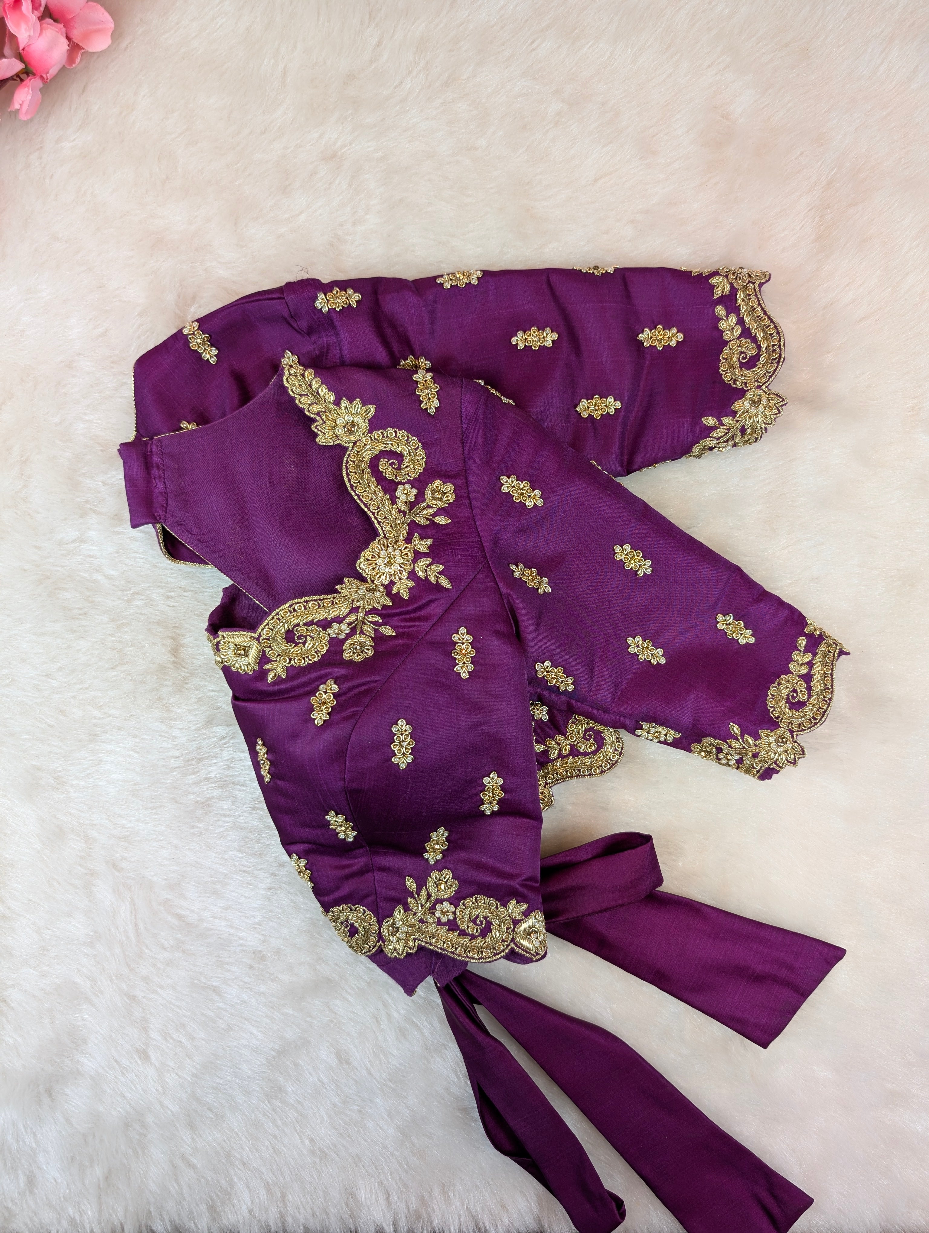 Regal Purple Embroidered Tie-Back Blouse