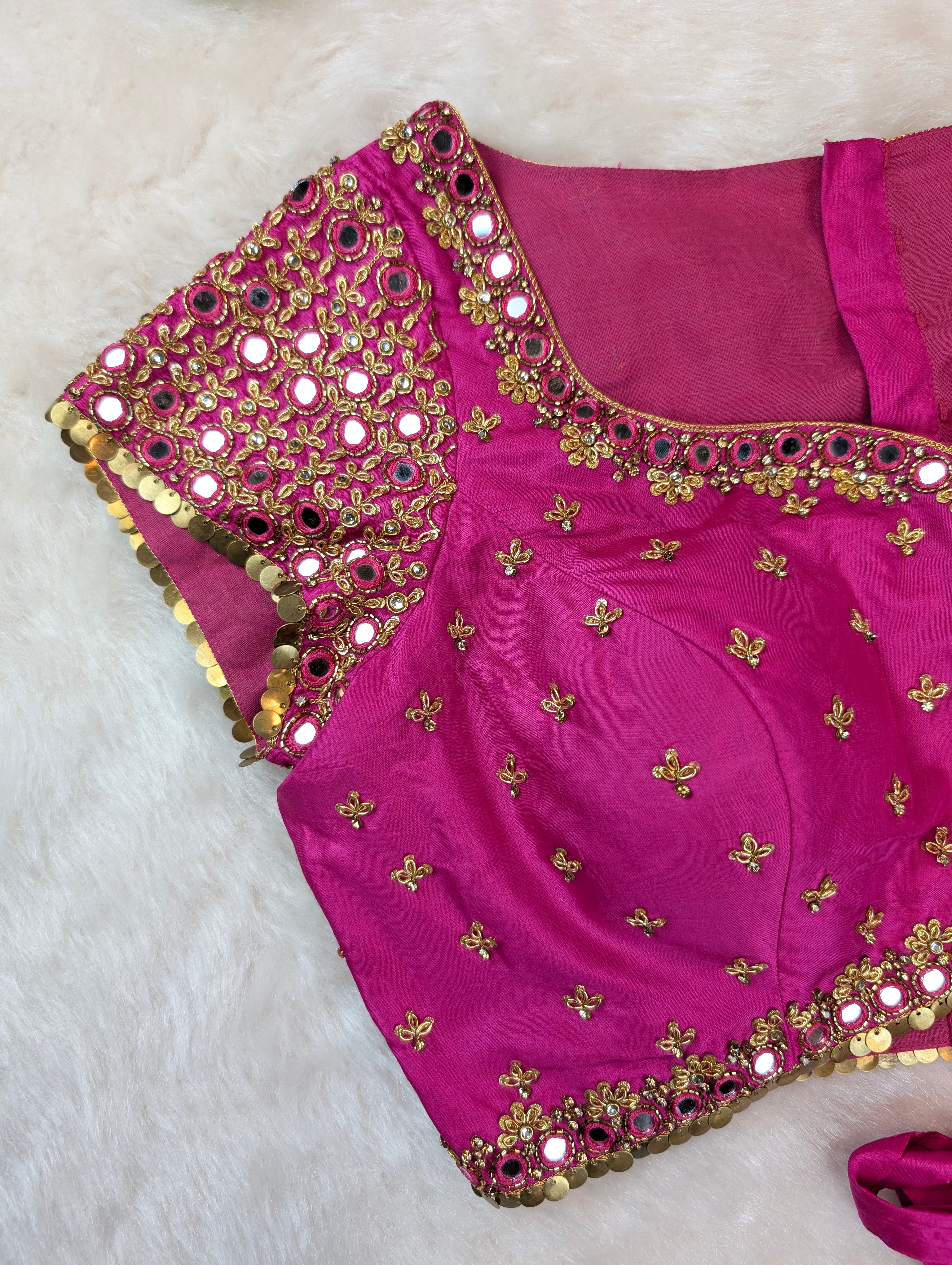 Mirror-Work Pink Tie-Back Blouse
