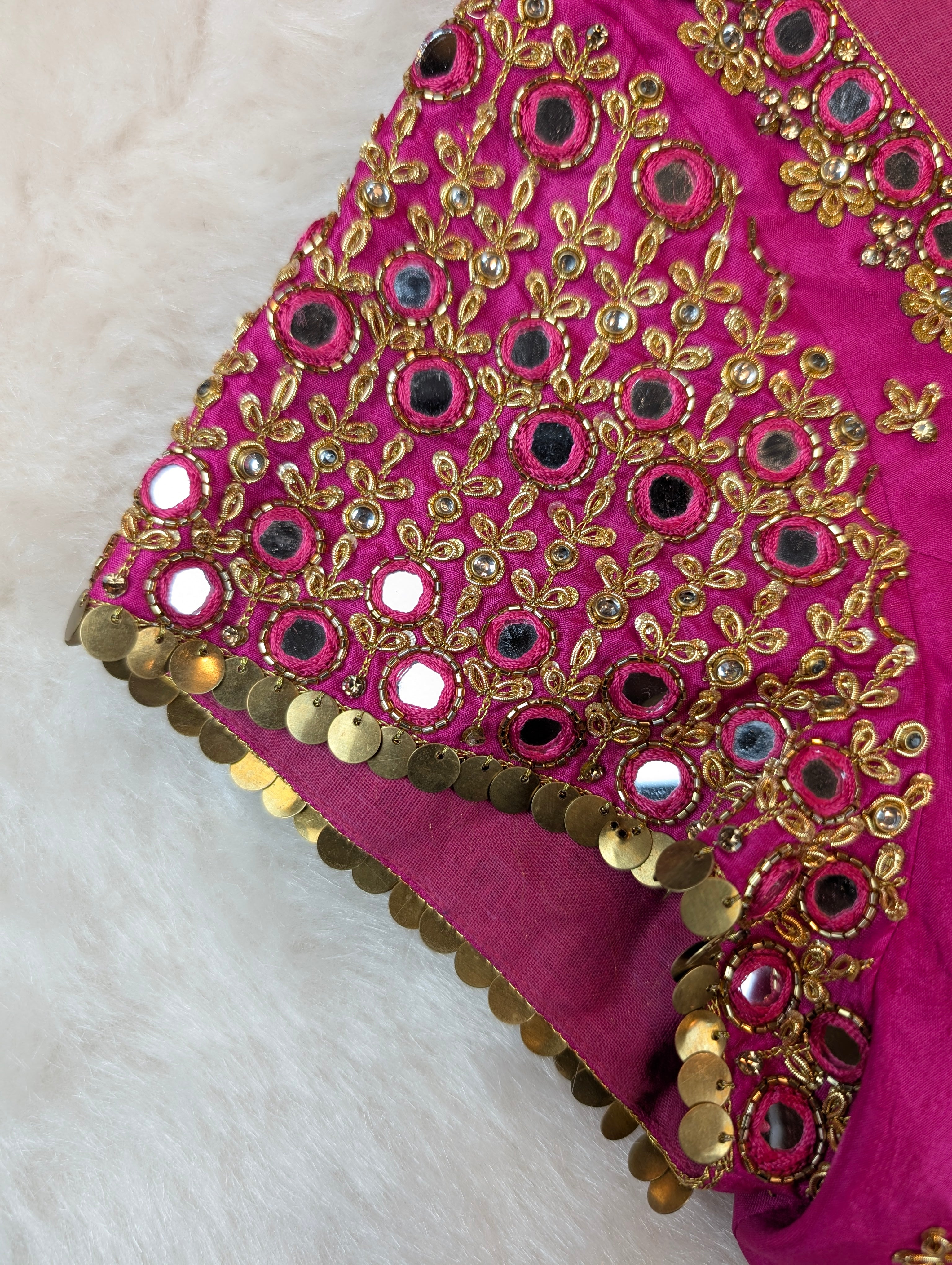 Mirror-Work Pink Tie-Back Blouse