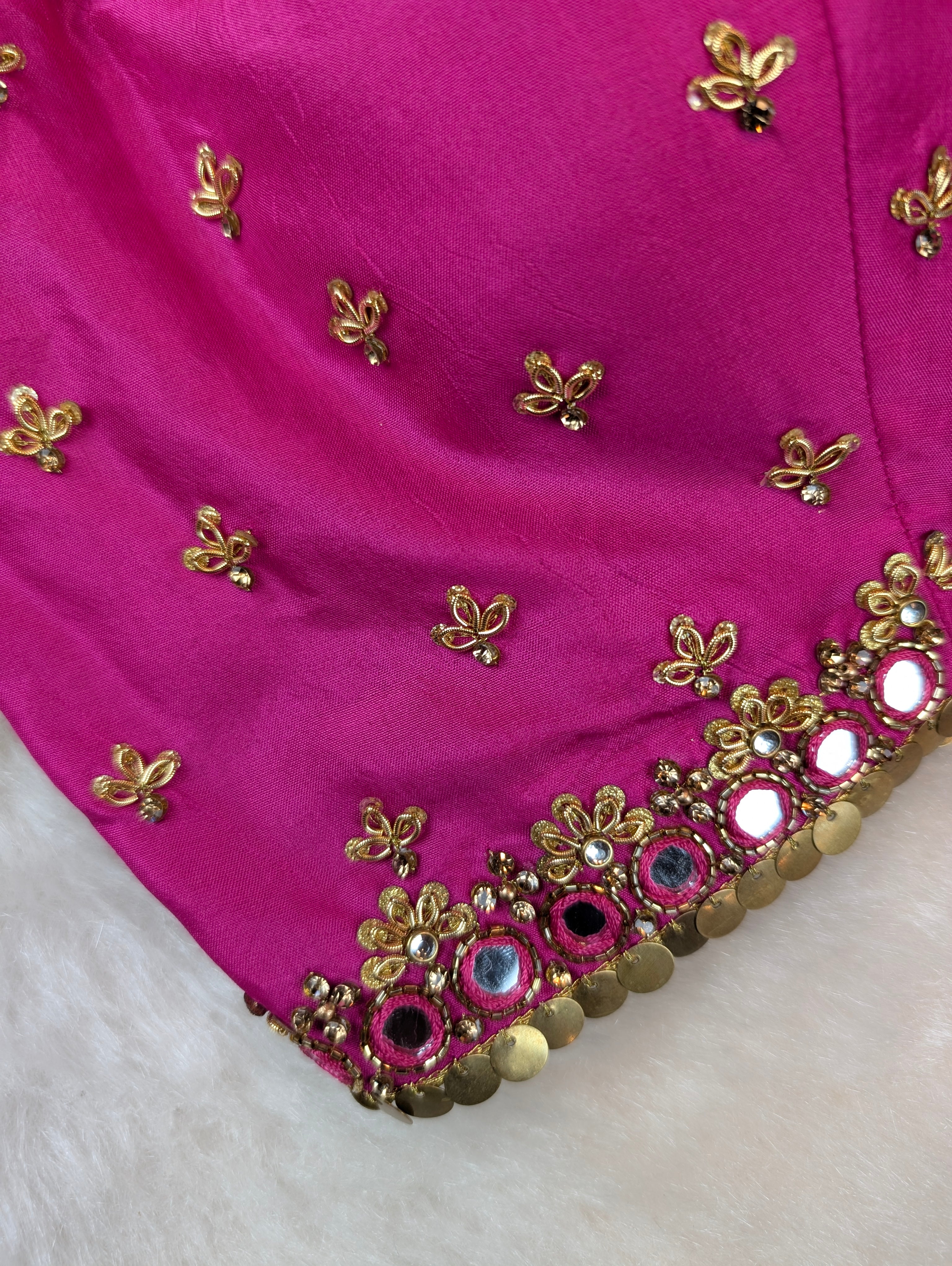 Mirror-Work Pink Tie-Back Blouse
