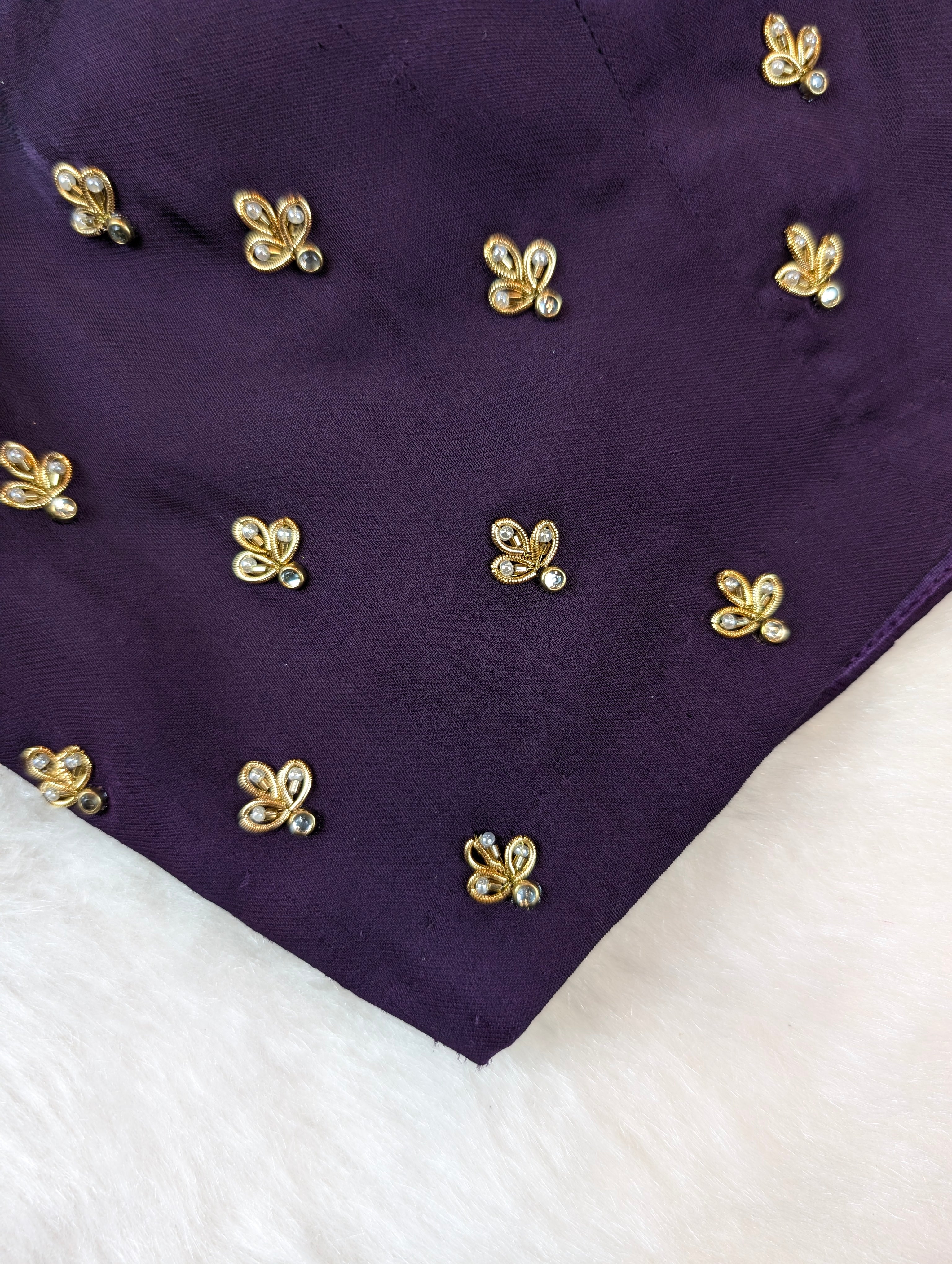 Violet Embroidered Blouse with Pen Kalamkari Sleeves