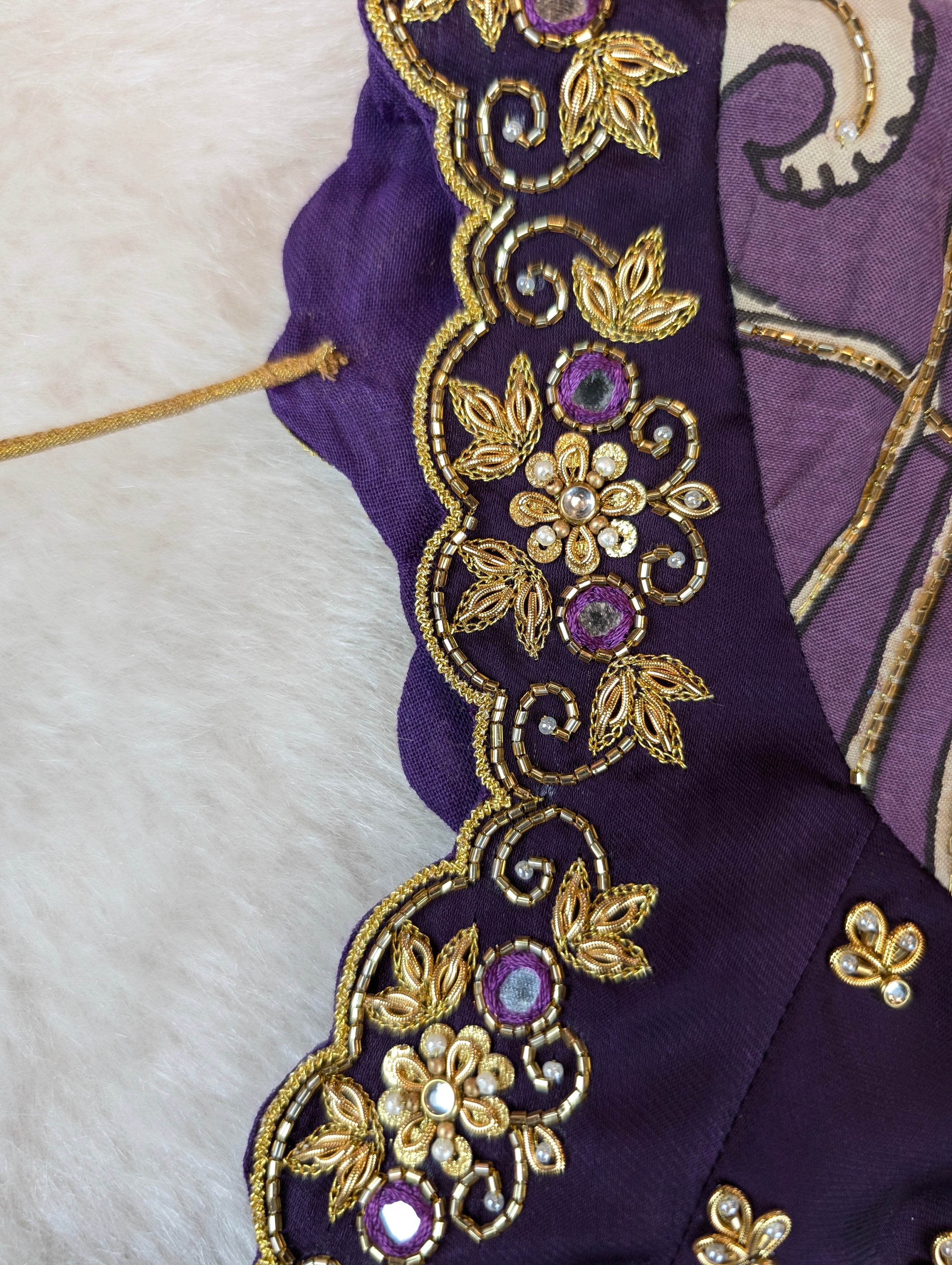 Violet Embroidered Blouse with Pen Kalamkari Sleeves