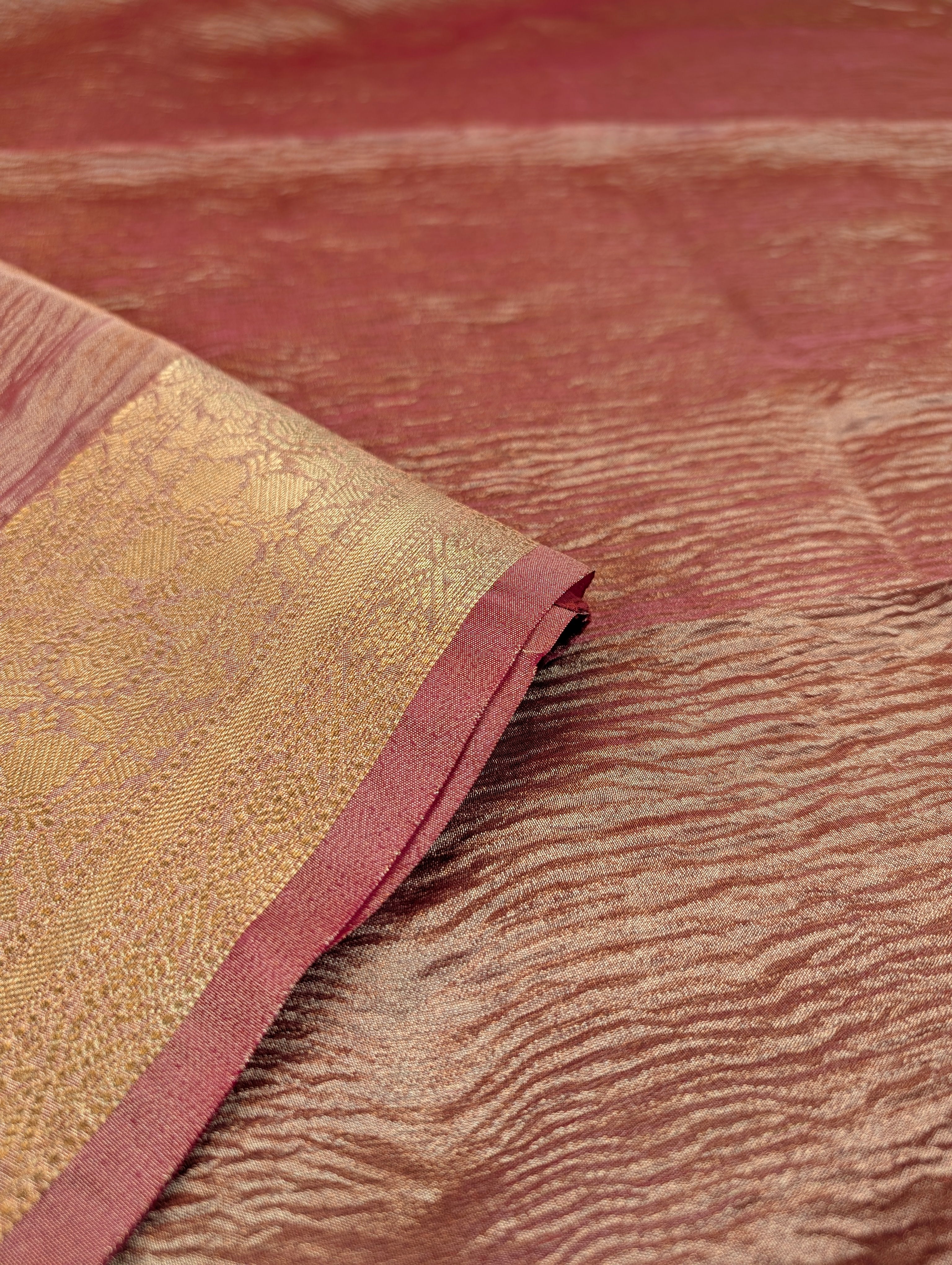 Rose Pink Tissue Saree with Stitched Blouse