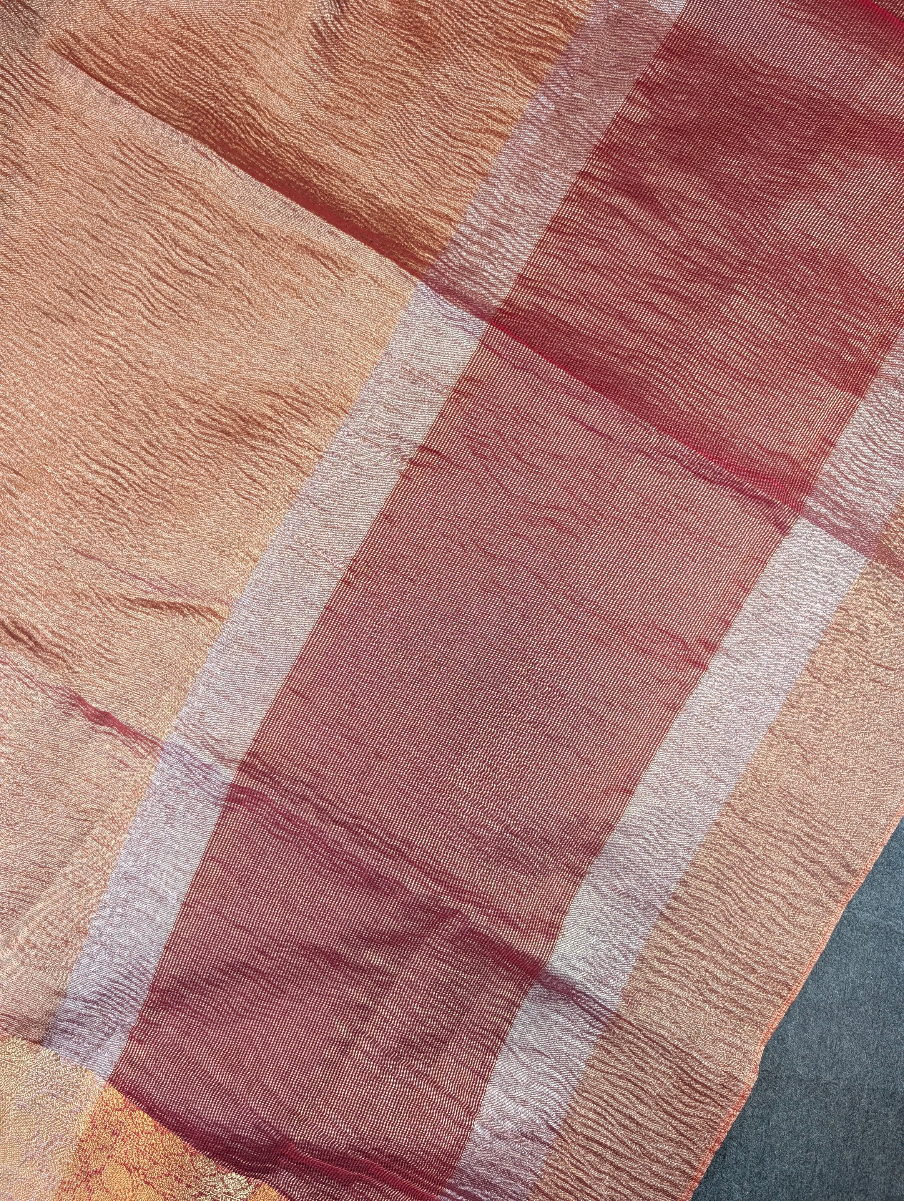 Rose Pink Tissue Saree with Stitched Blouse