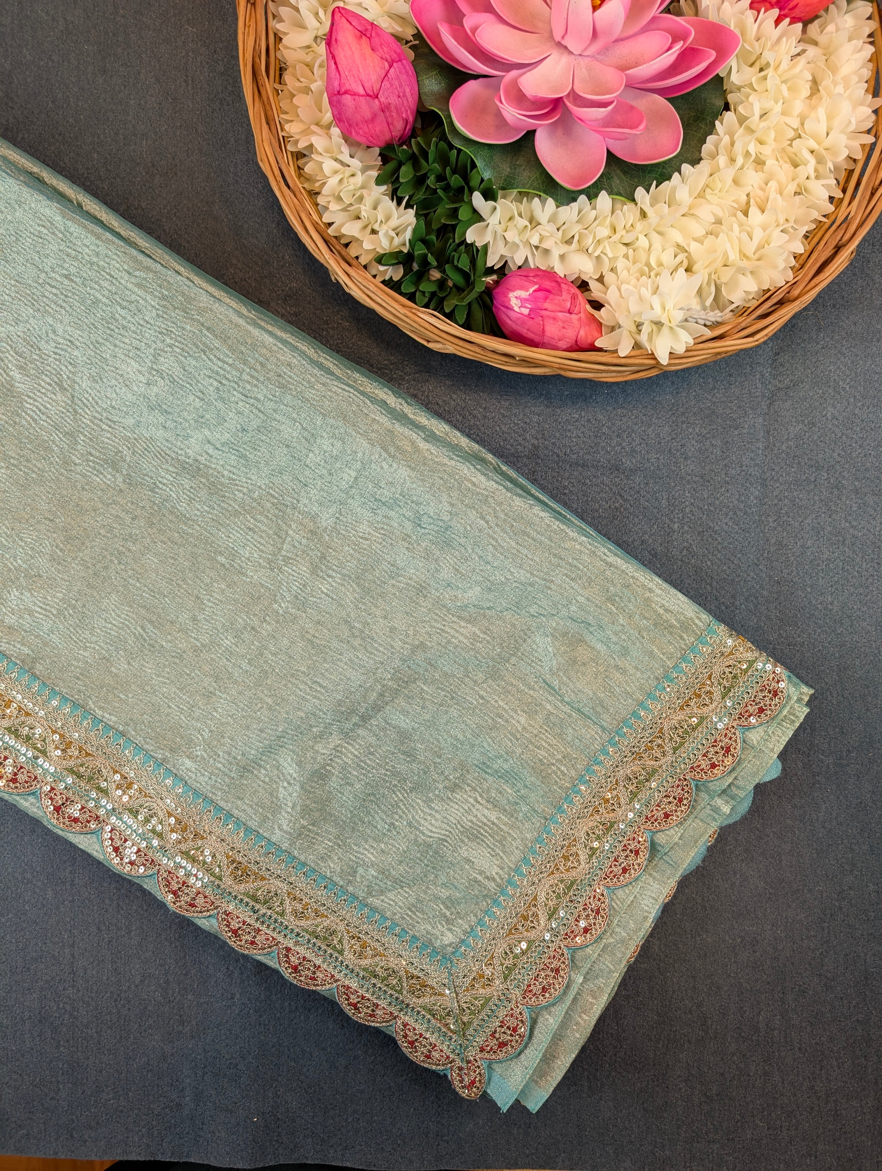 Pure Tissue Silk Saree with a Stitched Blouse - Soft Pastel Green