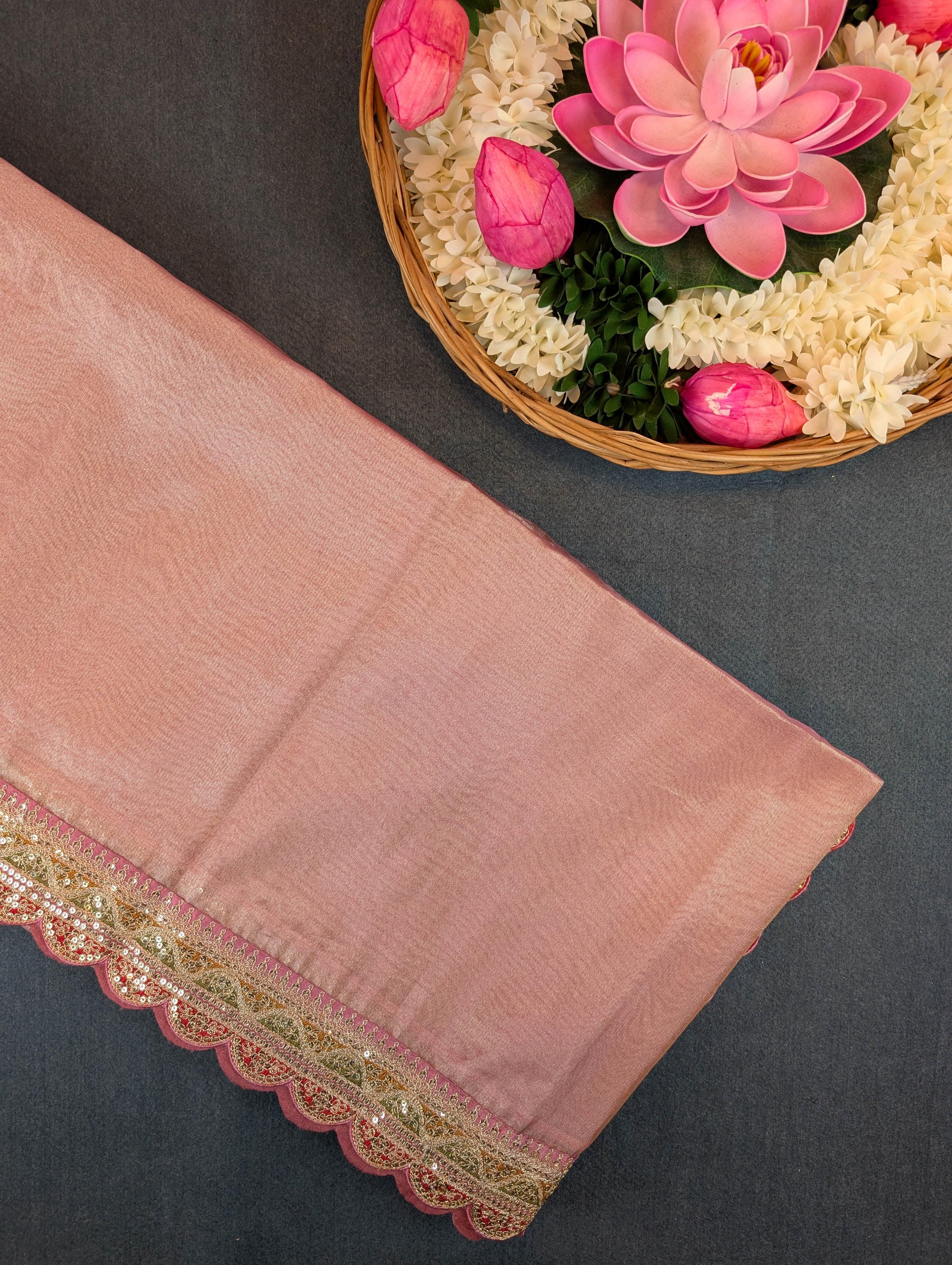Pure Tissue Silk Saree with a Stitched Blouse - Soft Rose Pink