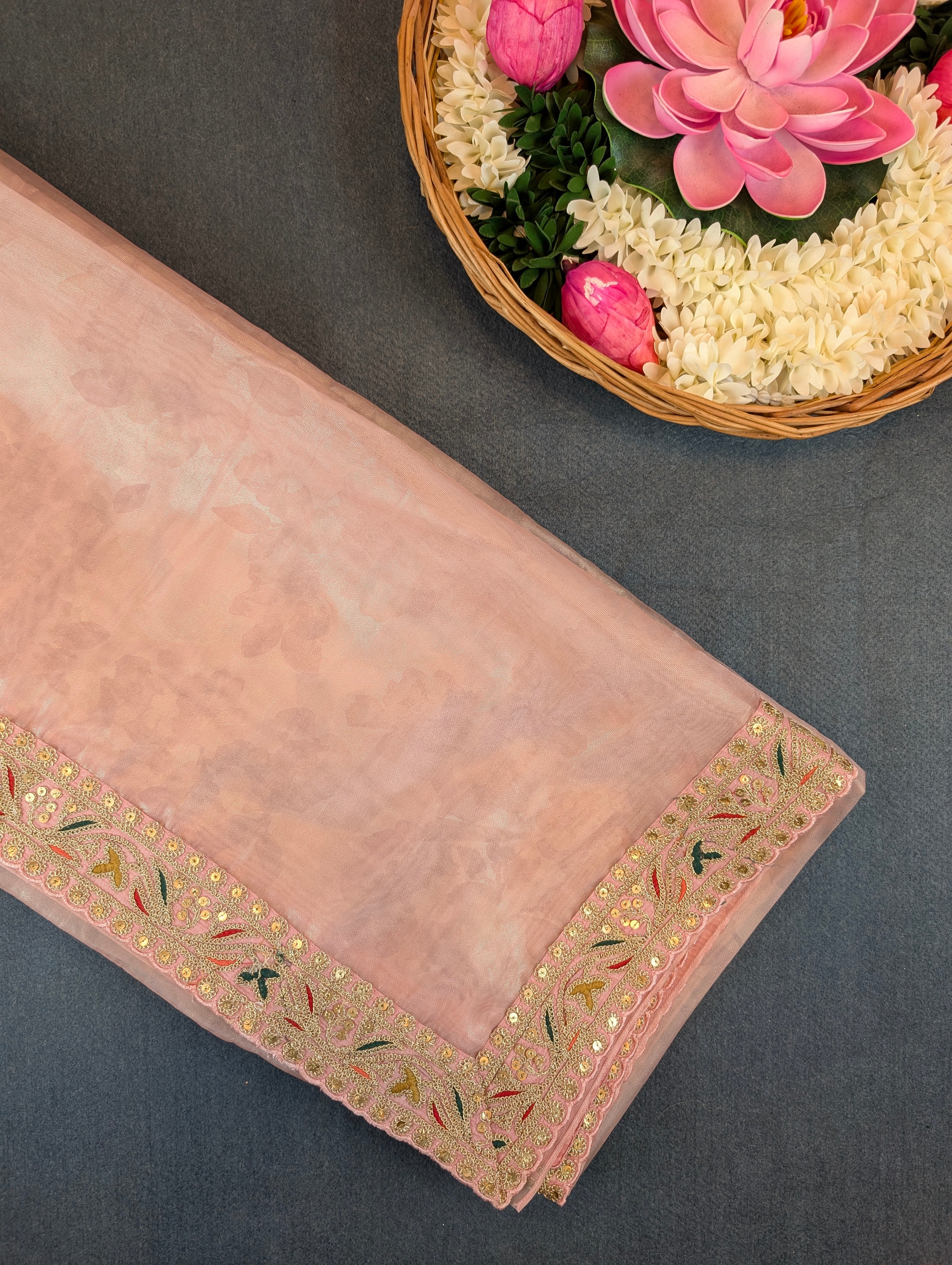 Pure Tissue Silk Saree with a Stitched Blouse - Peach