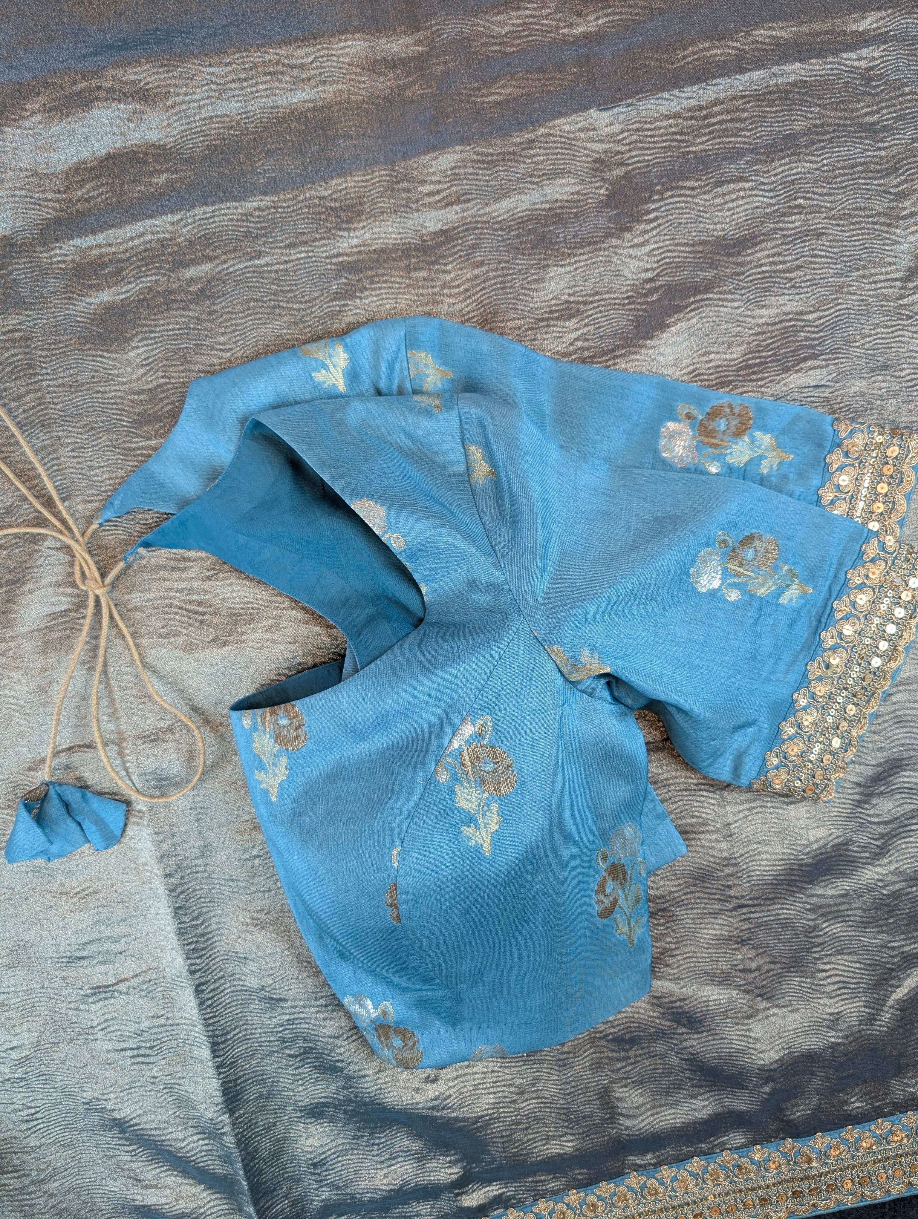 Pure Tissue Silk Saree with a Stitched Blouse - Sky Blue