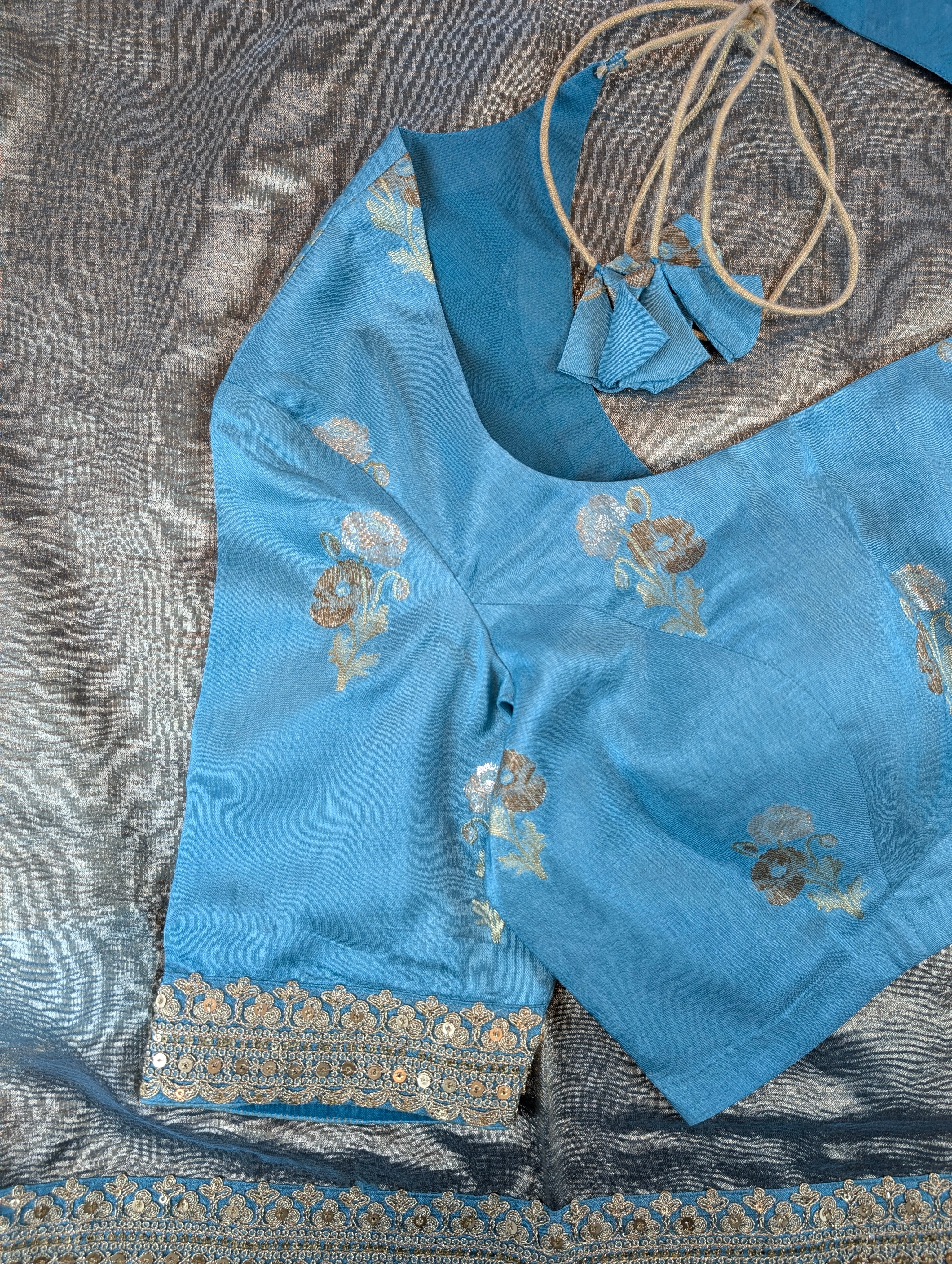 Pure Tissue Silk Saree with a Stitched Blouse - Sky Blue