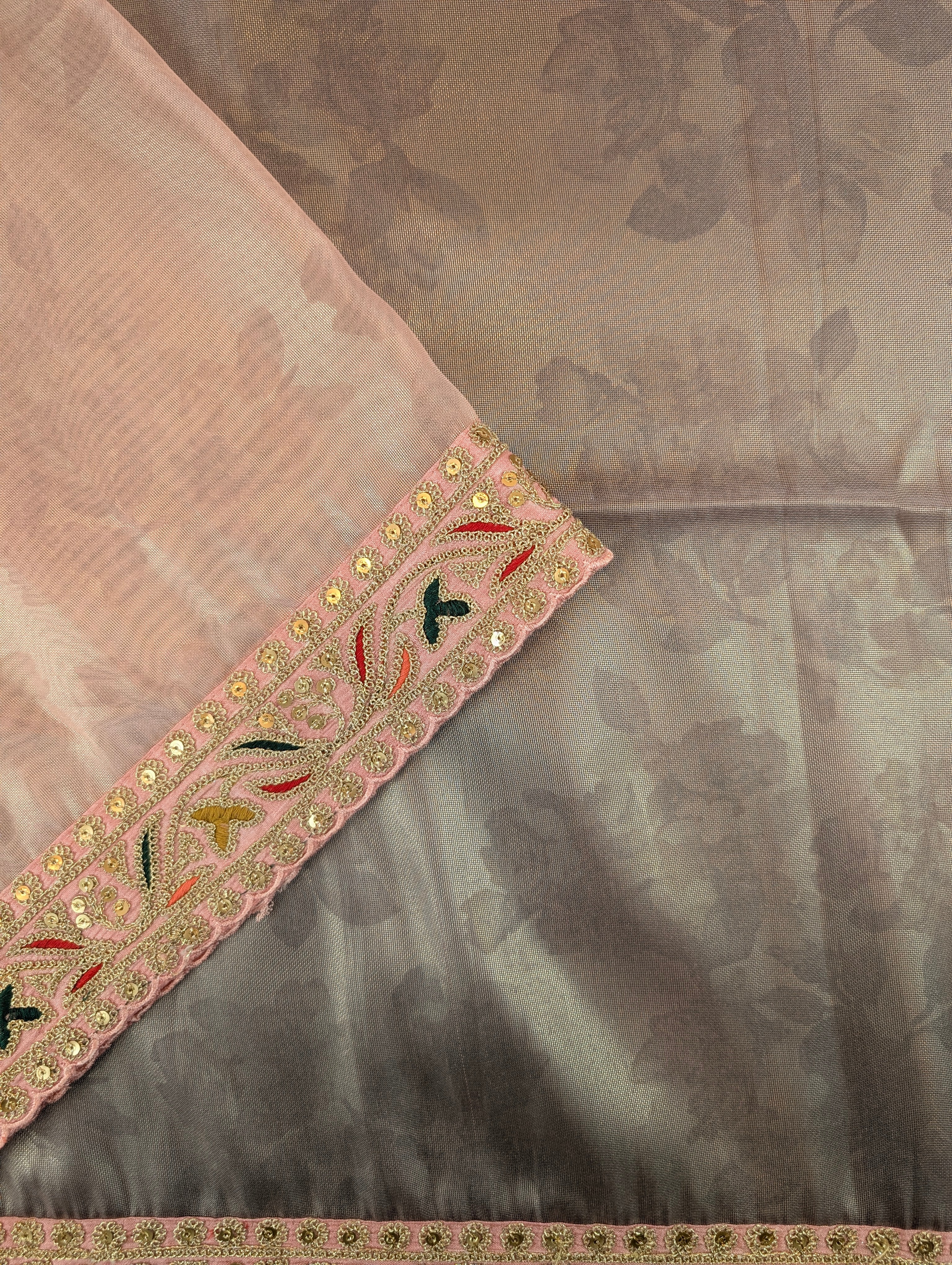 Pure Tissue Silk Saree with a Stitched Blouse - Peach