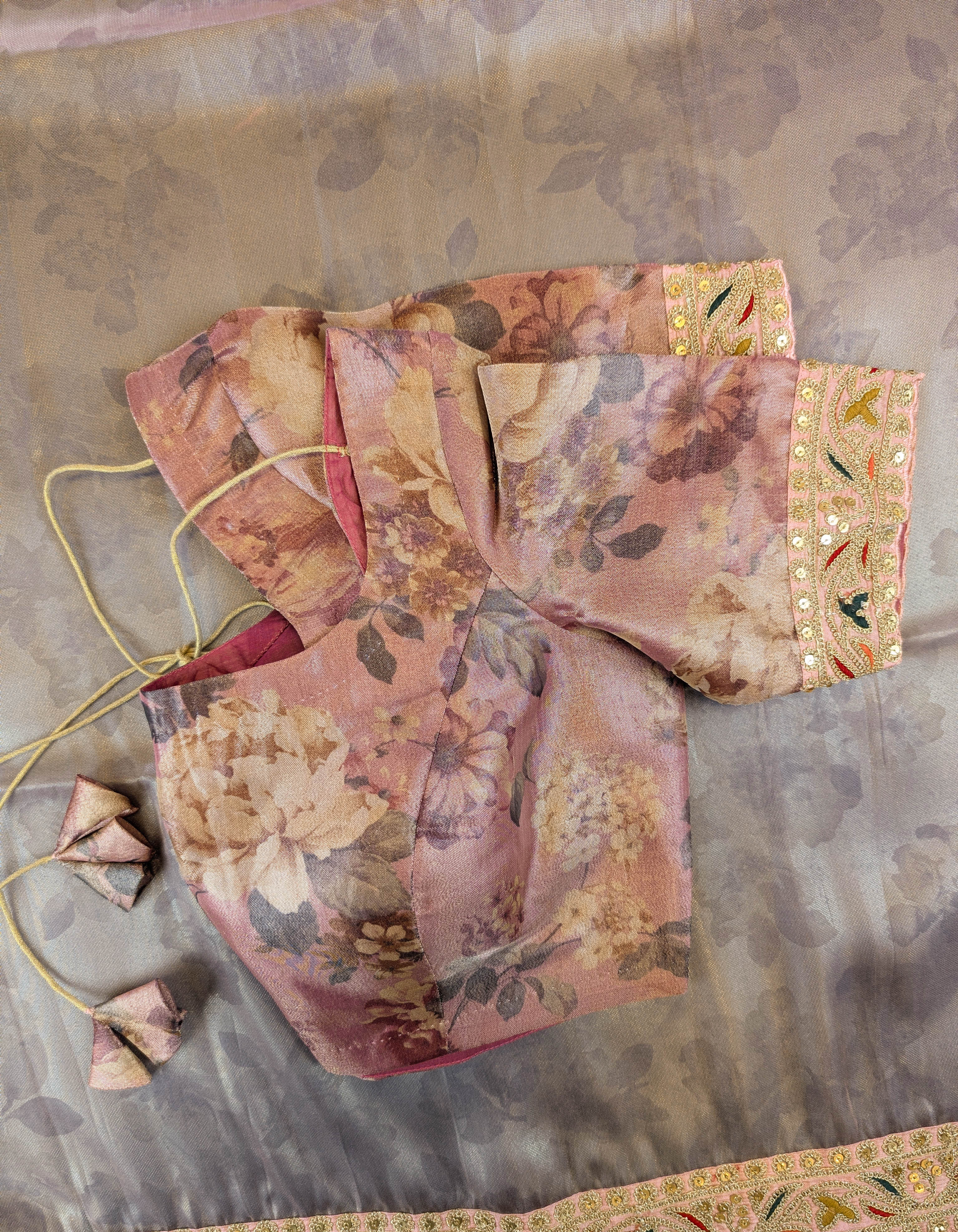 Pure Tissue Silk Saree with a Stitched Blouse - Peach