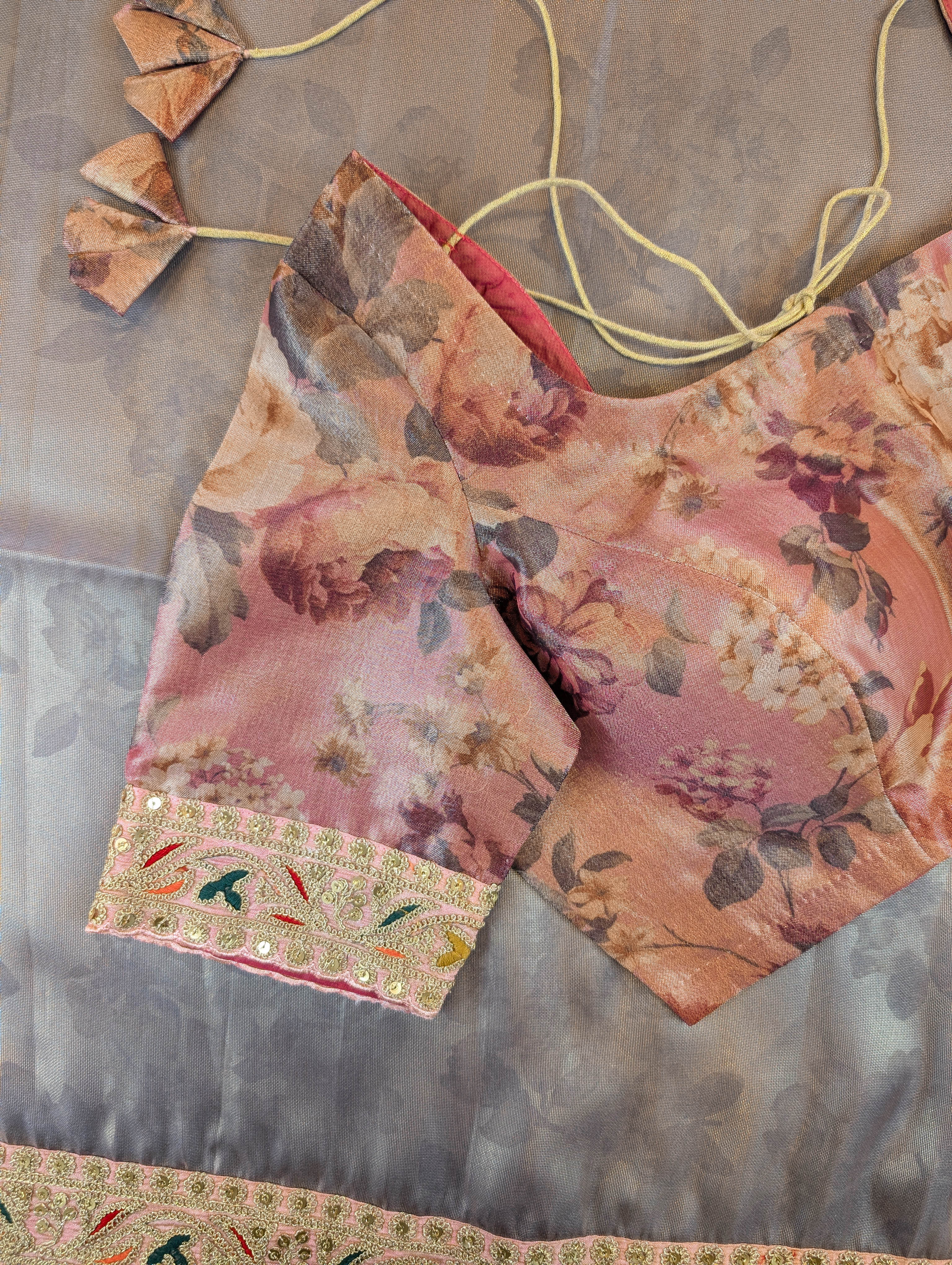 Pure Tissue Silk Saree with a Stitched Blouse - Peach