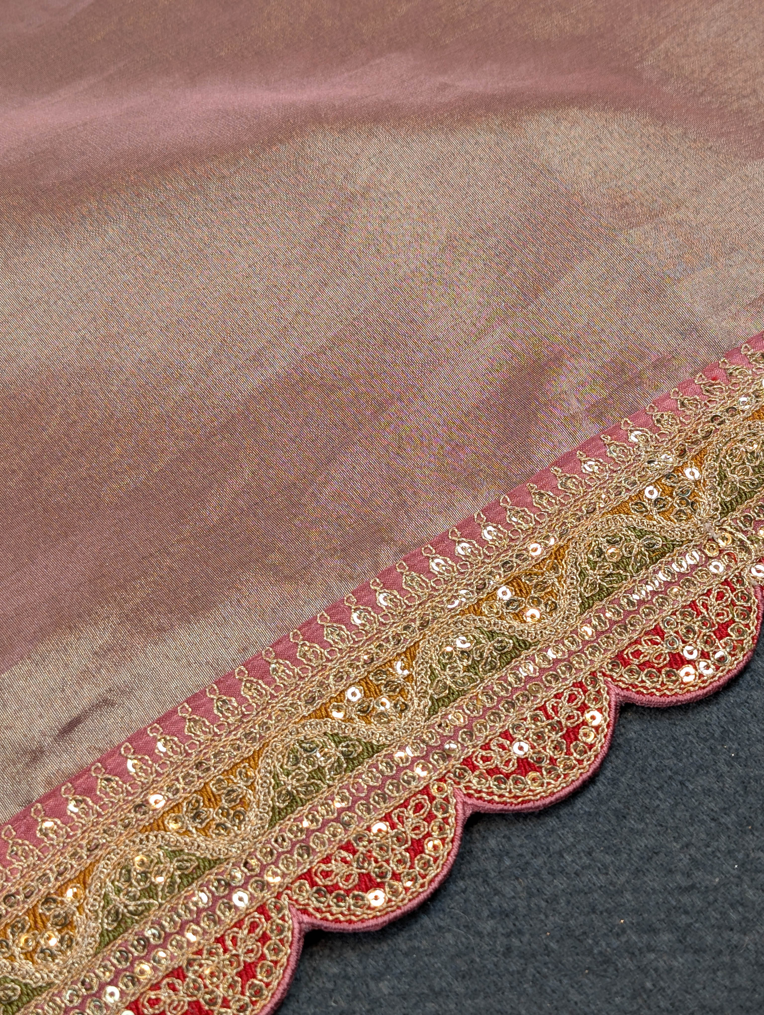 Pure Tissue Silk Saree with a Stitched Blouse - Soft Rose Pink