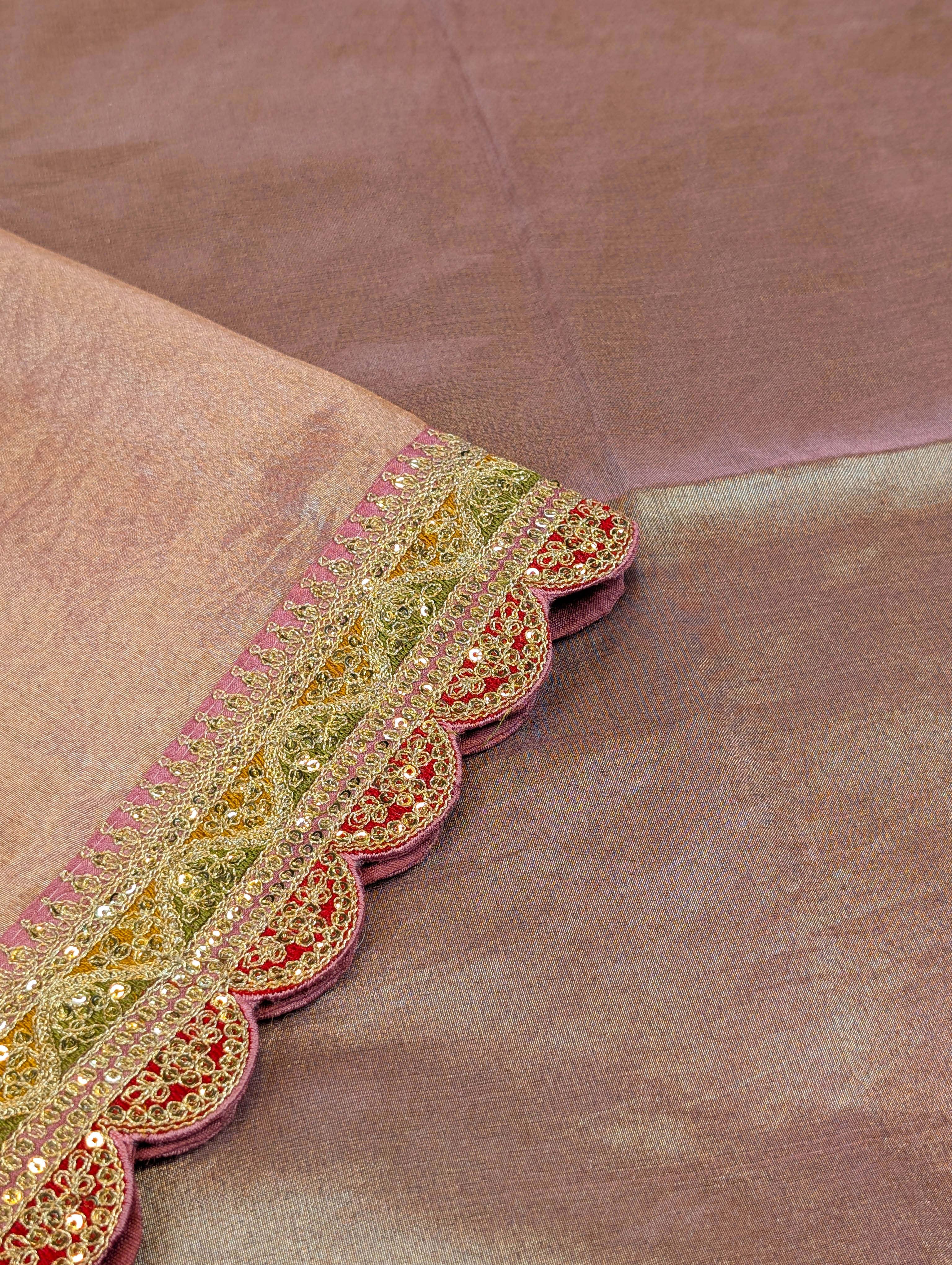 Pure Tissue Silk Saree with a Stitched Blouse - Soft Rose Pink