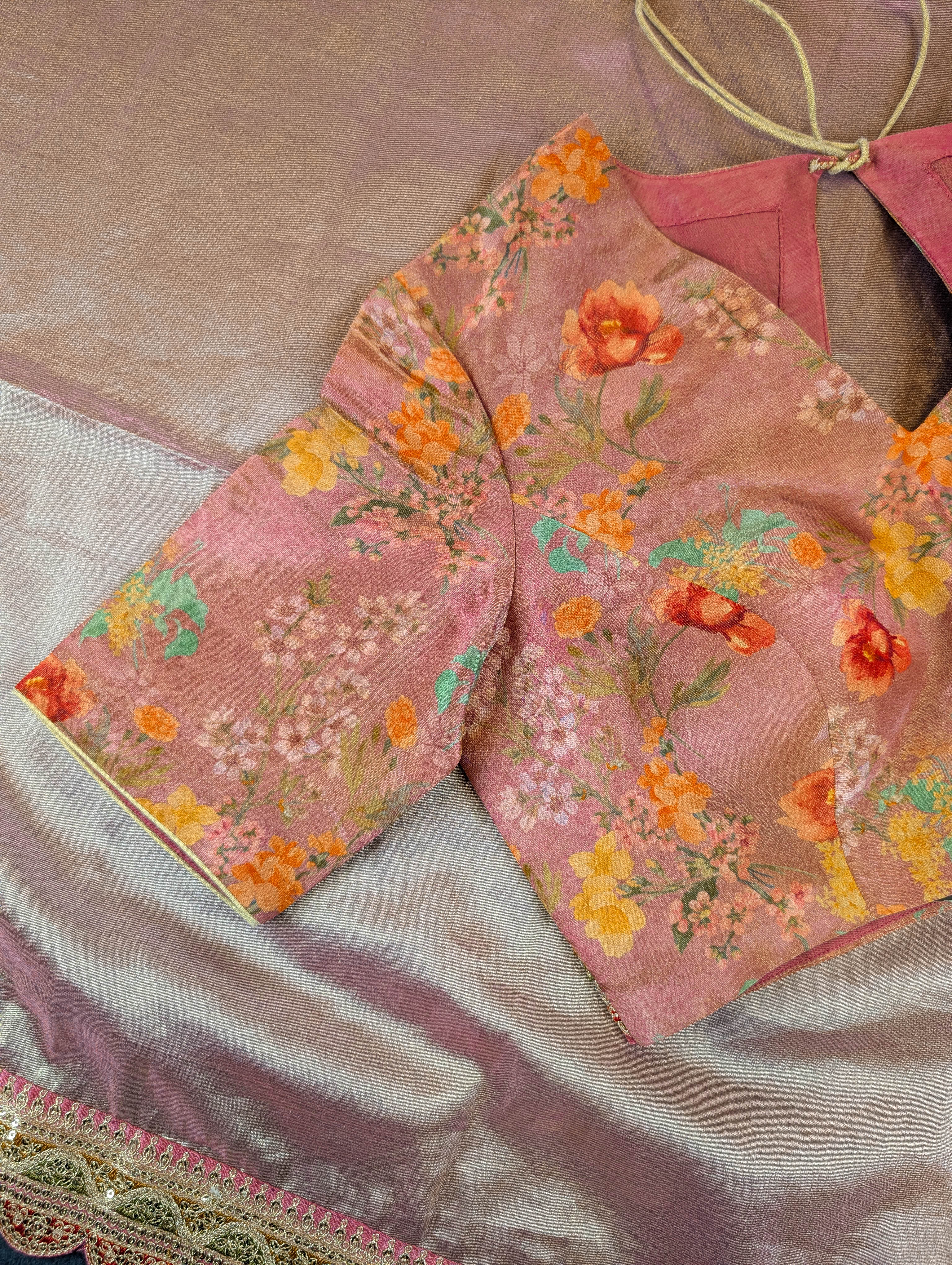 Pure Tissue Silk Saree with a Stitched Blouse - Soft Rose Pink