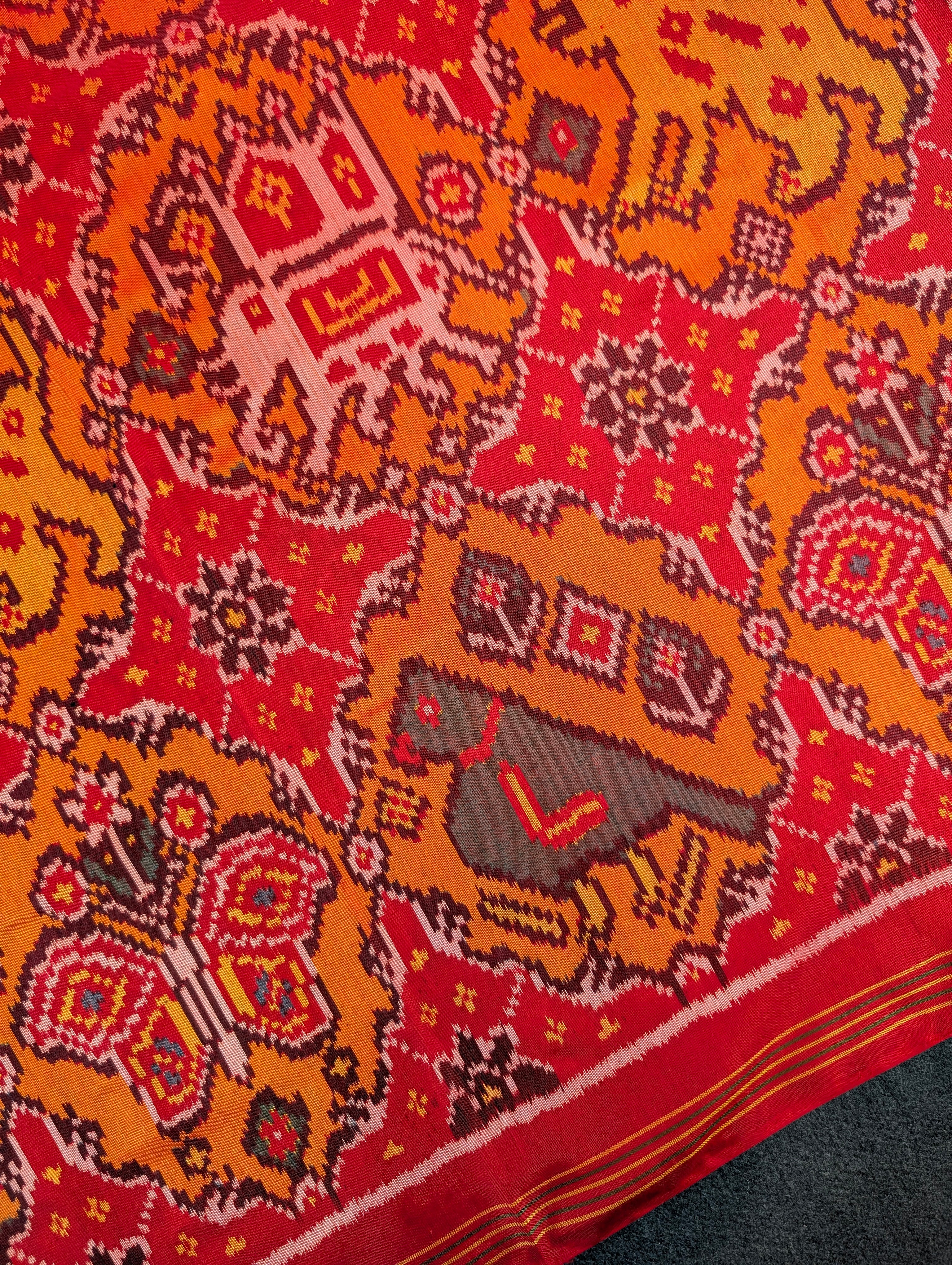 Handloom Patola Pure Silk Saree X Crimson Red & Burnt Orange