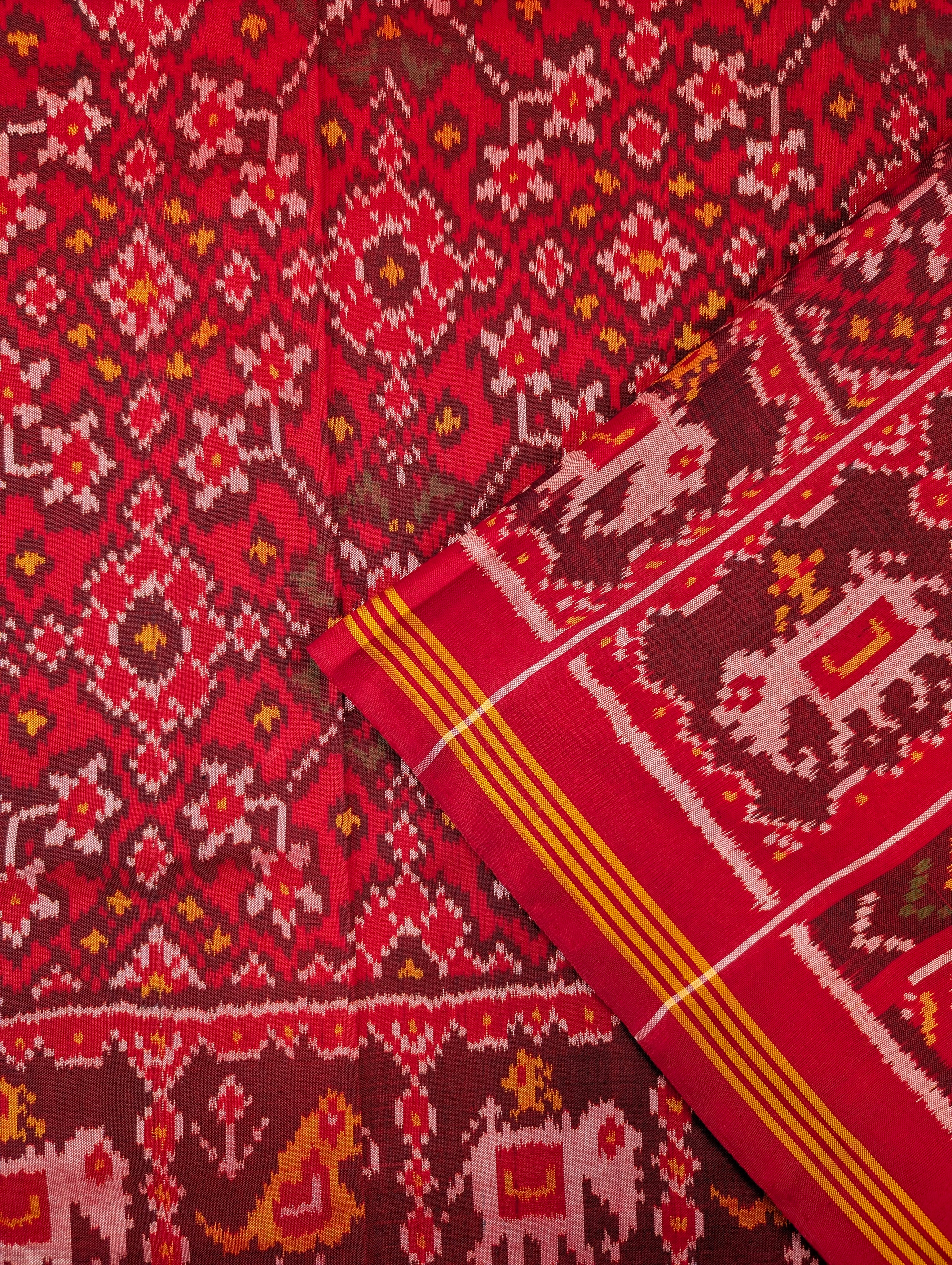 Handloom Patola Pure Silk Saree X Bright Vermilion Red