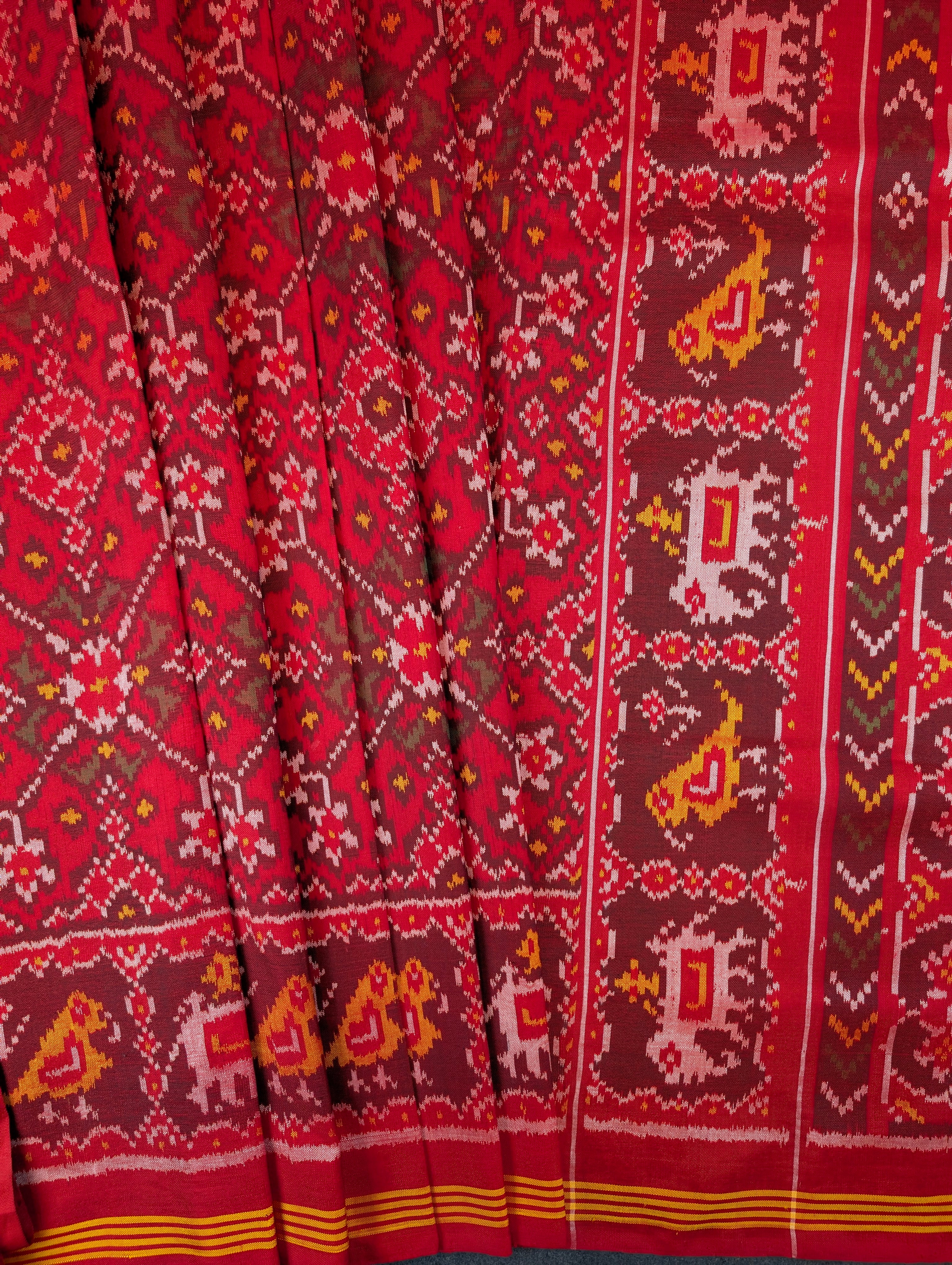 Handloom Patola Pure Silk Saree X Bright Vermilion Red