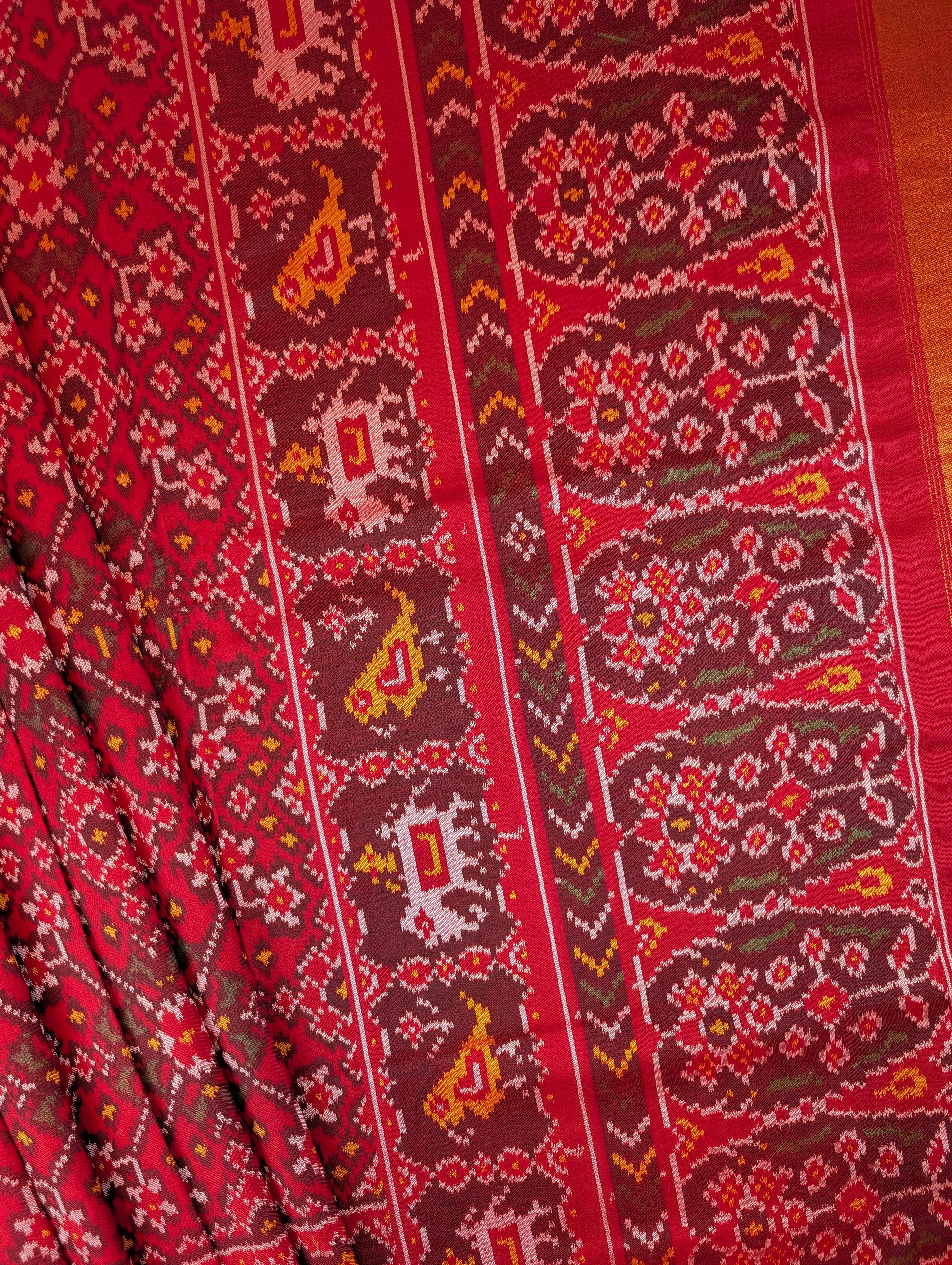 Handloom Patola Pure Silk Saree X Bright Vermilion Red