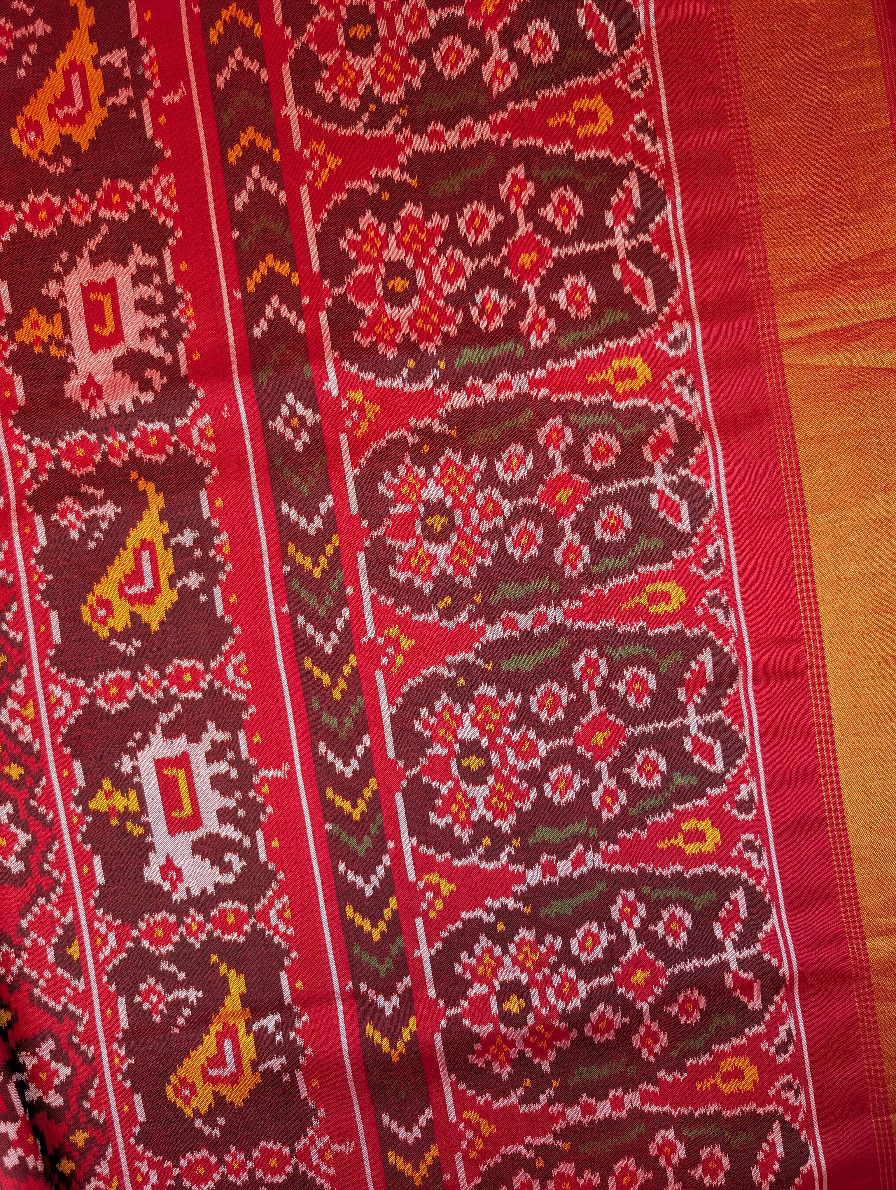 Handloom Patola Pure Silk Saree X Bright Vermilion Red