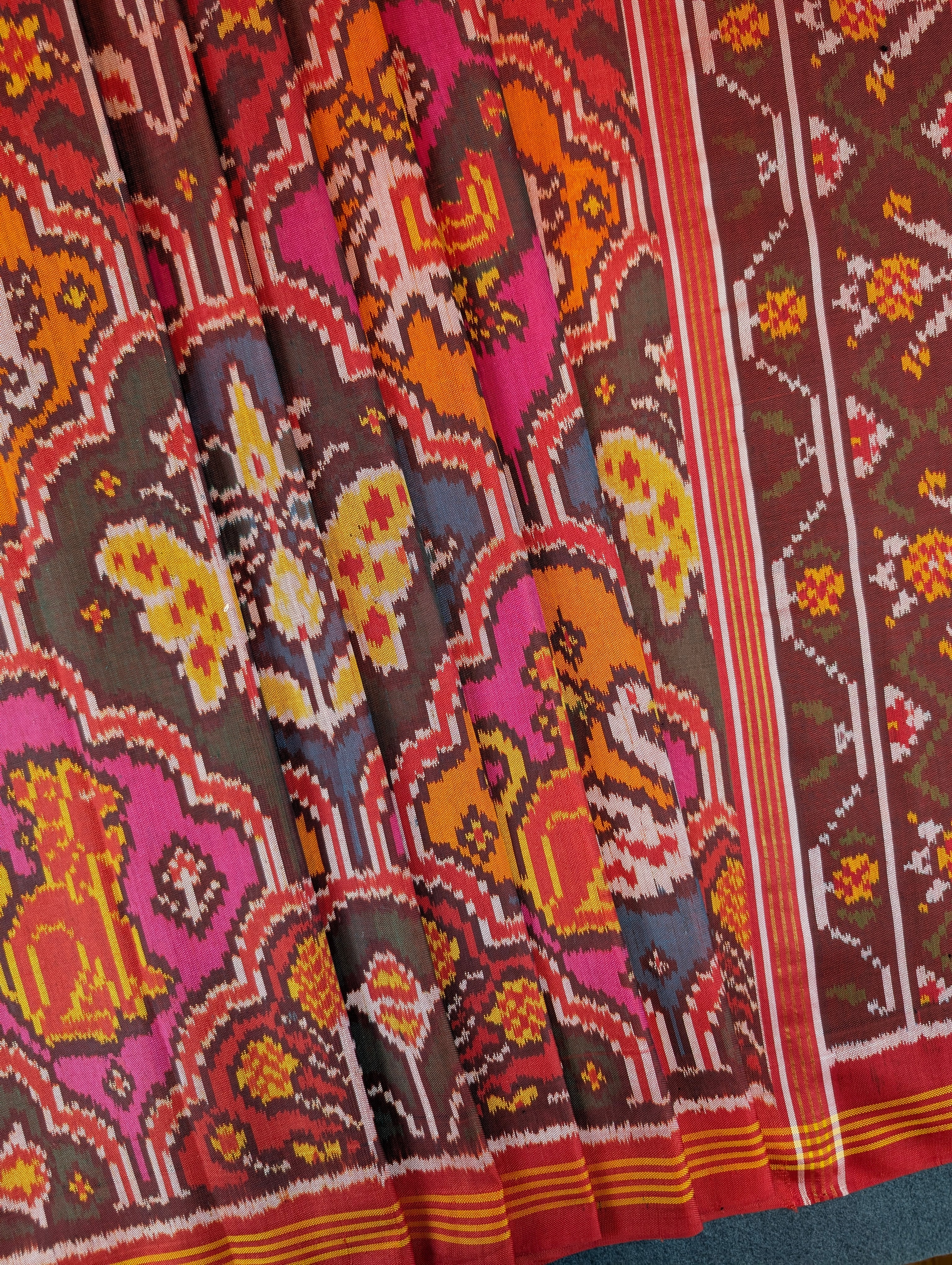 Handloom Patola Pure Silk Saree X Multicolor Brick Red base