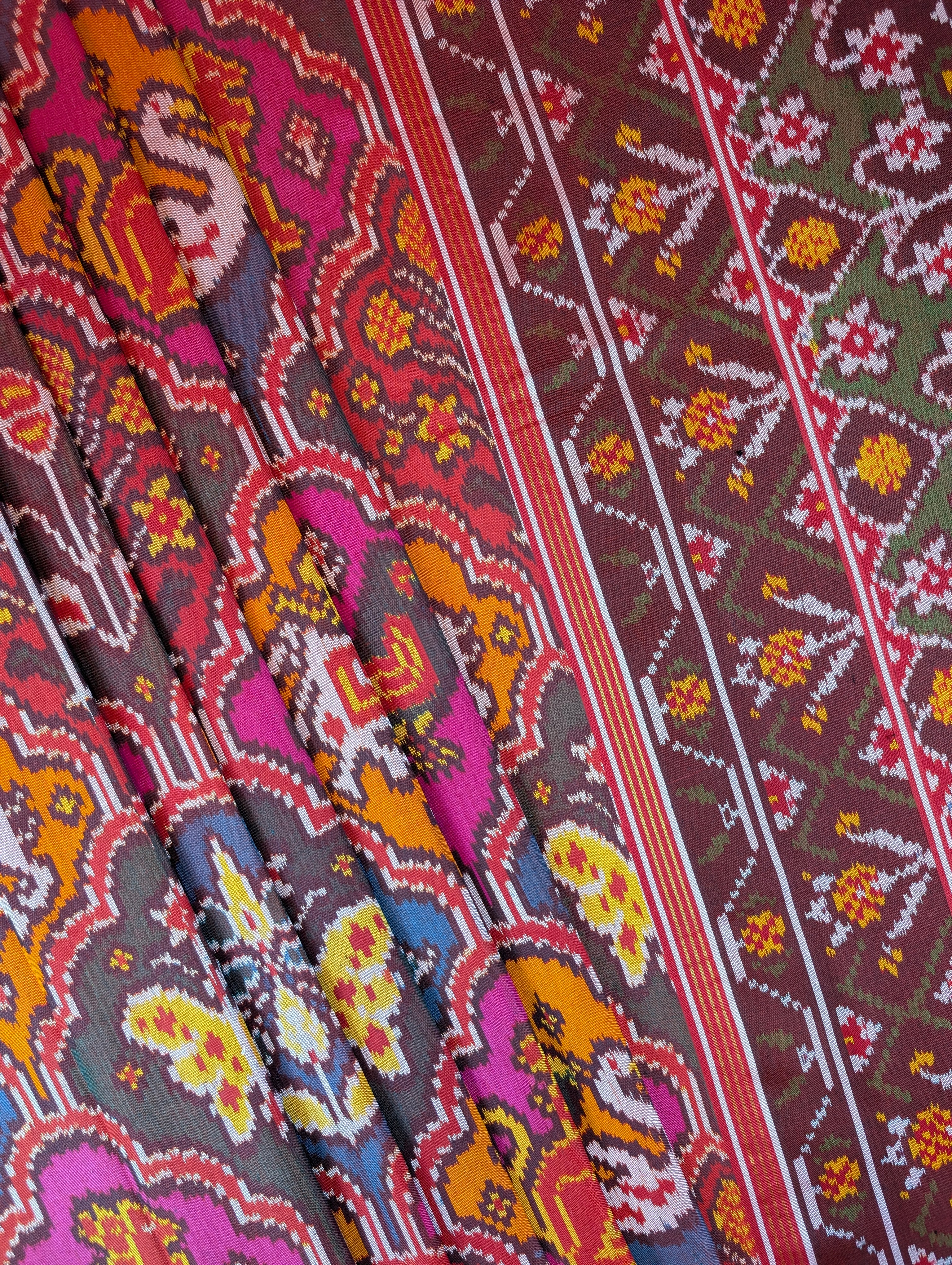Handloom Patola Pure Silk Saree X Multicolor Brick Red base
